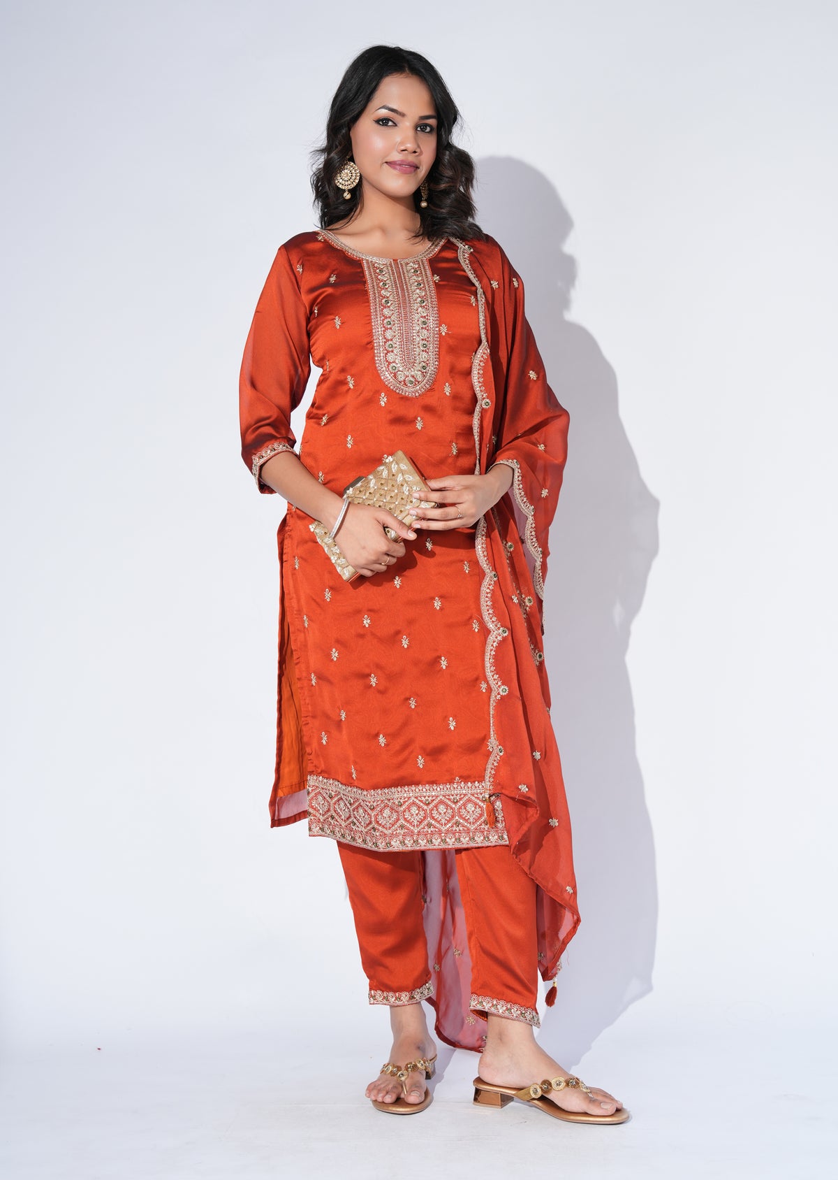 Rust Silk Straight cut Suit