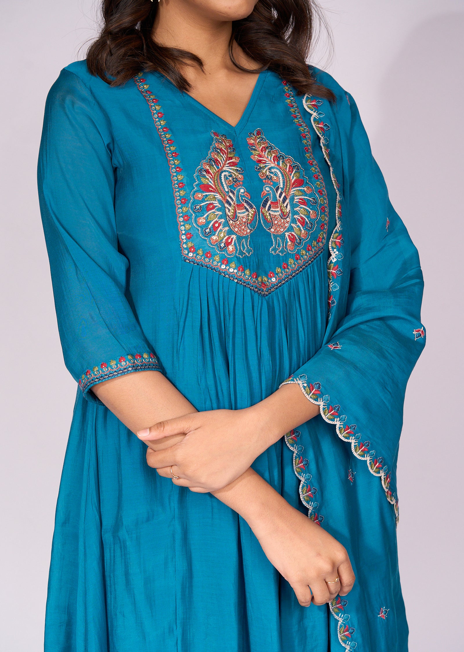 Rama Blue Silk Anarkali Suit
