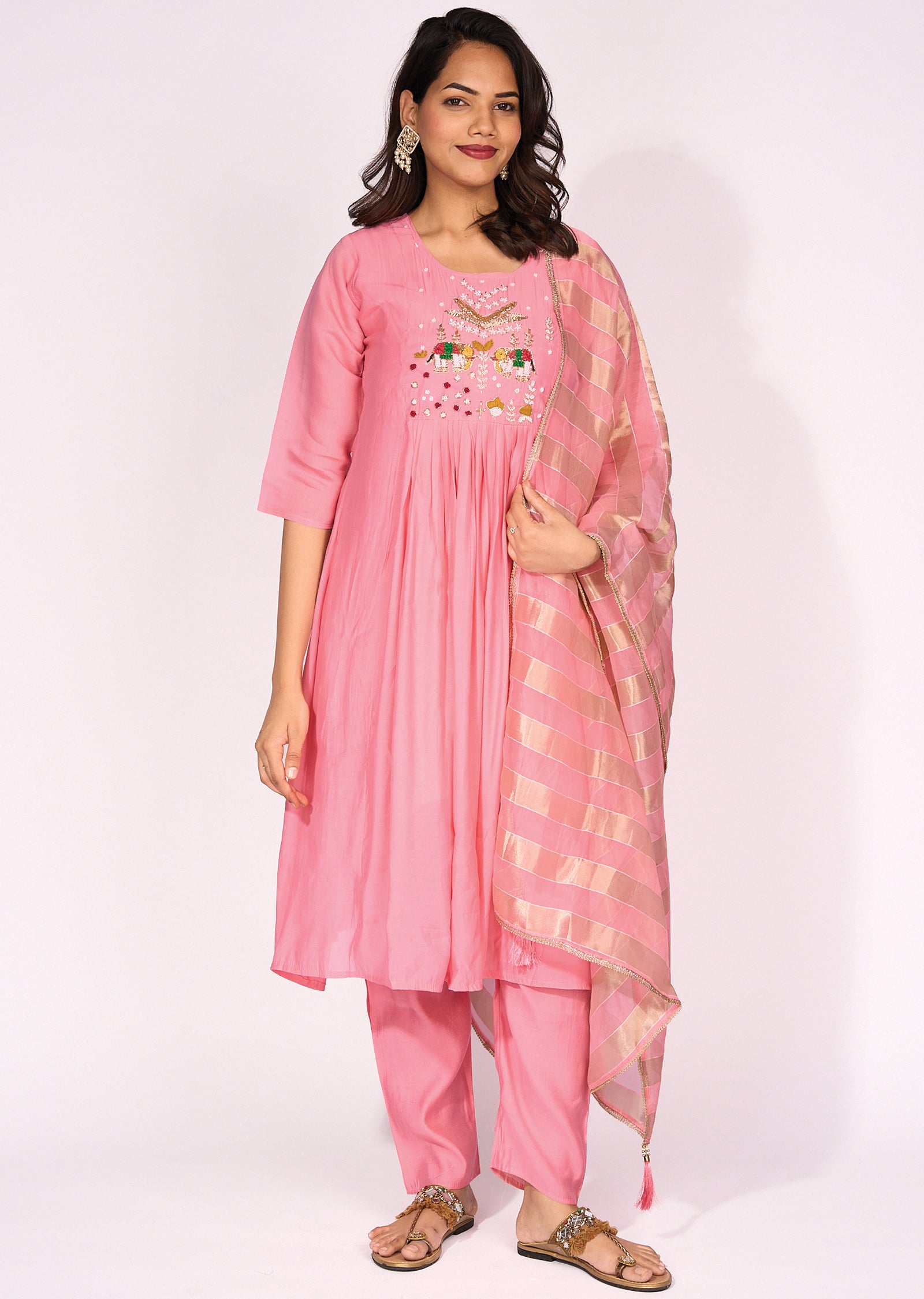 Pink Mul Chanderi Anarkali Suit