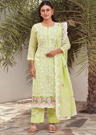 Green Straight cut kurti Set