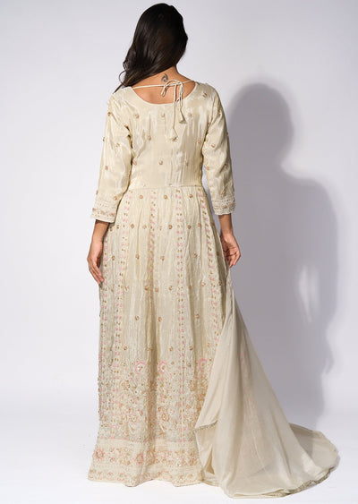 Cream Tissue Front slit Anarkali