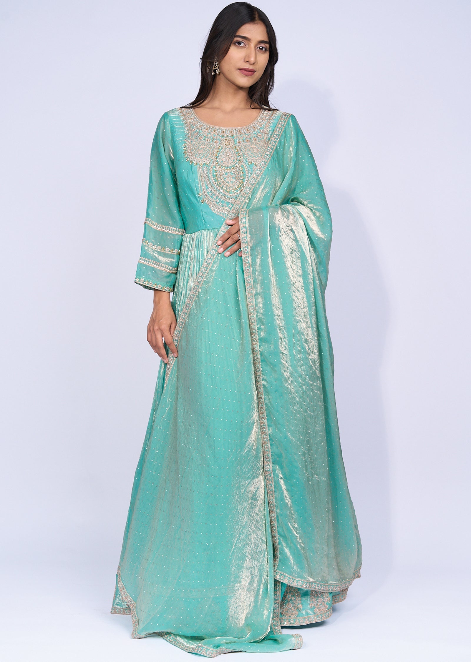 Aqua Anarkali set(No Bottom)