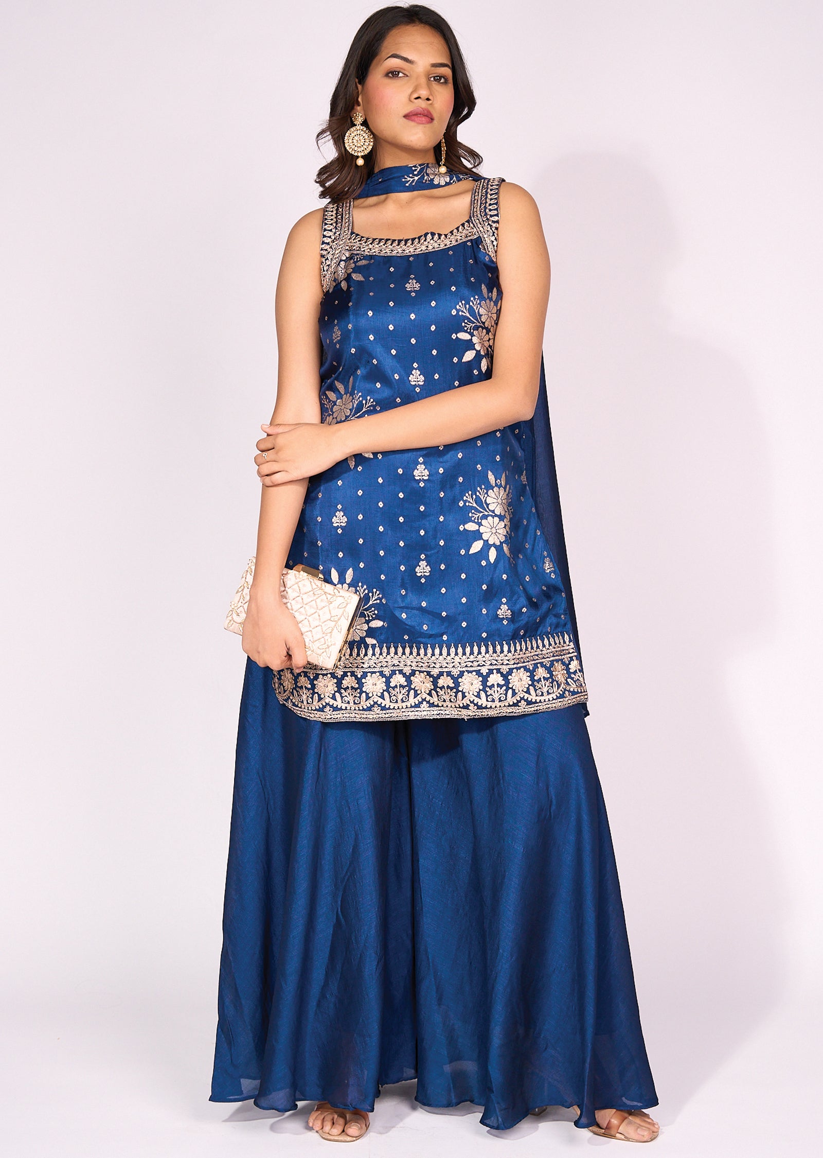 Blue Silk Sharara Set