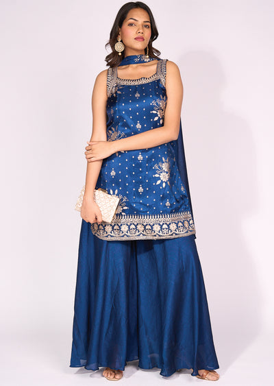 Blue Silk Sharara Set