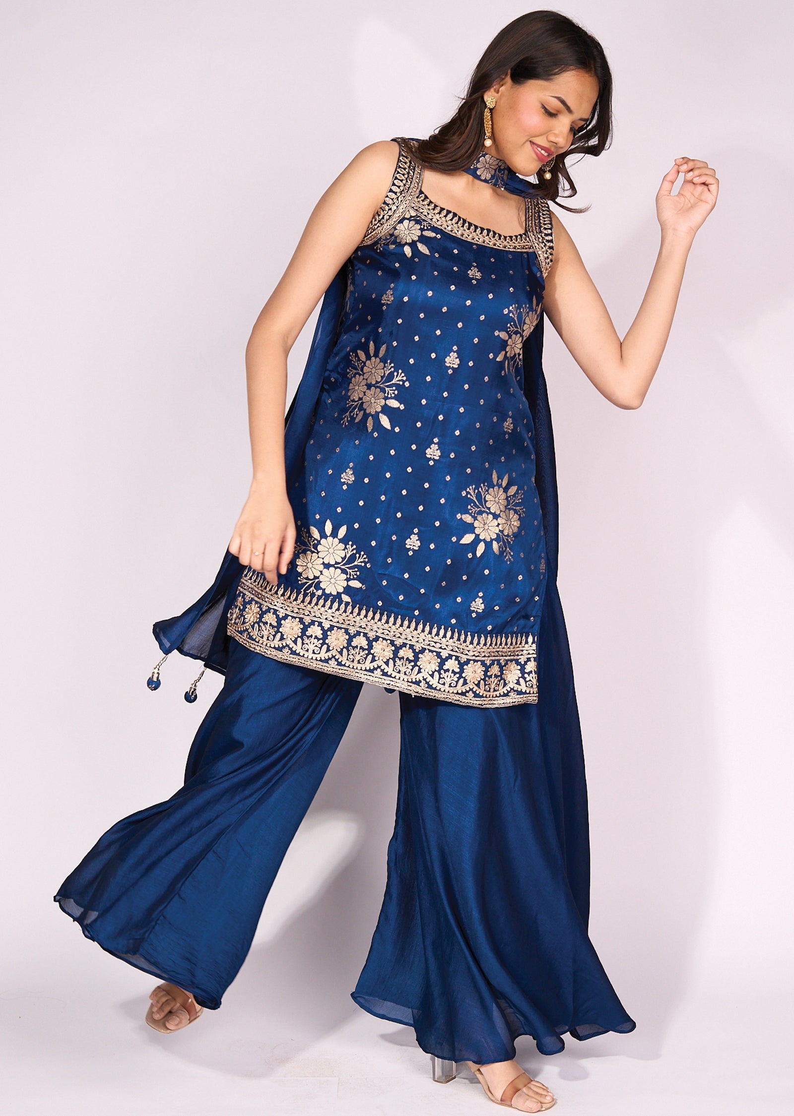 Blue Silk Sharara Set