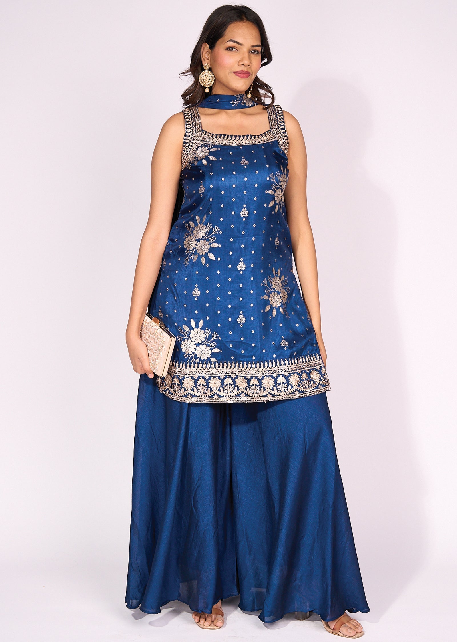 Blue Silk Sharara Set