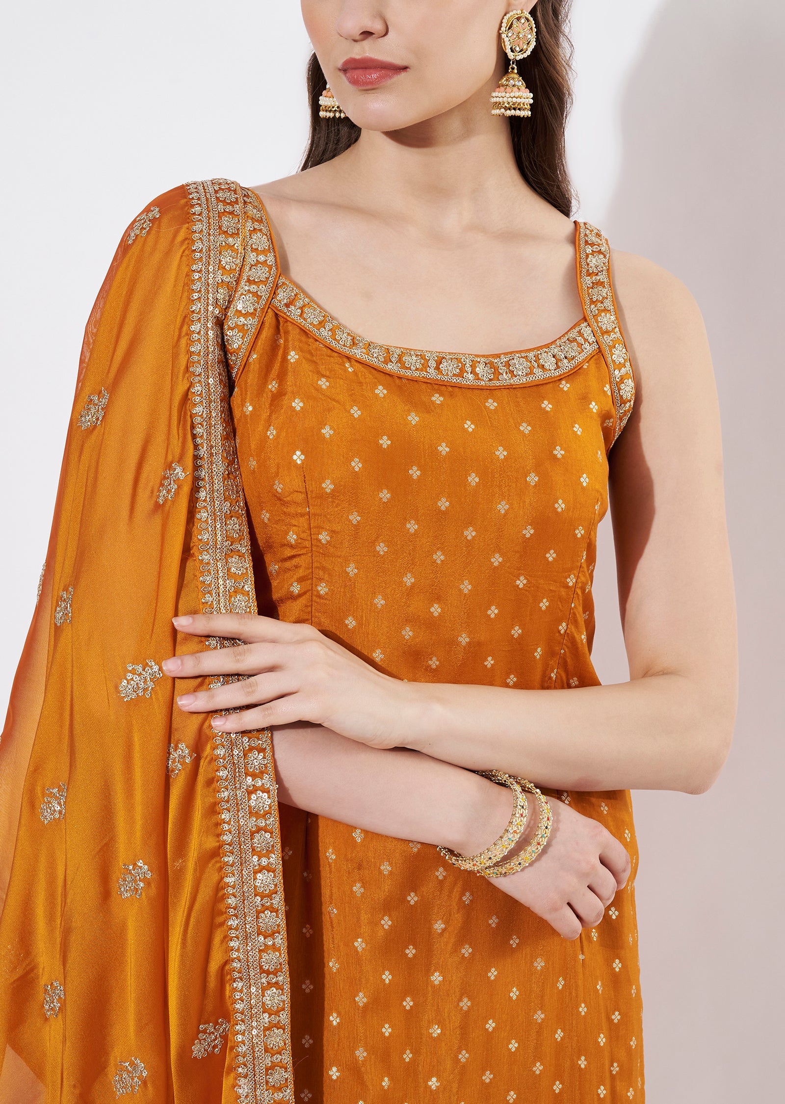 Rust Silk Straight cut Suit