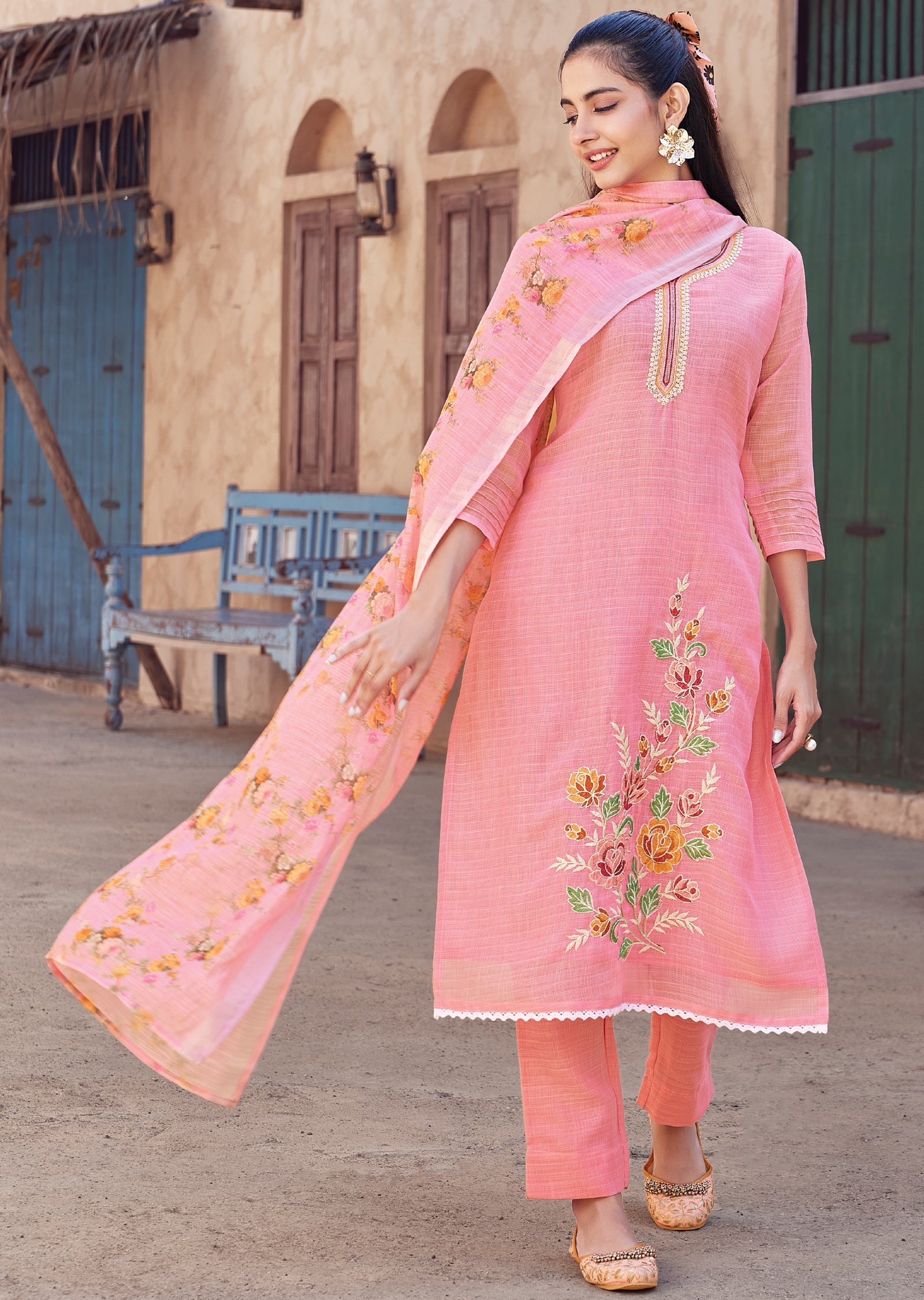 Pink Kota Straight cut kurti Set