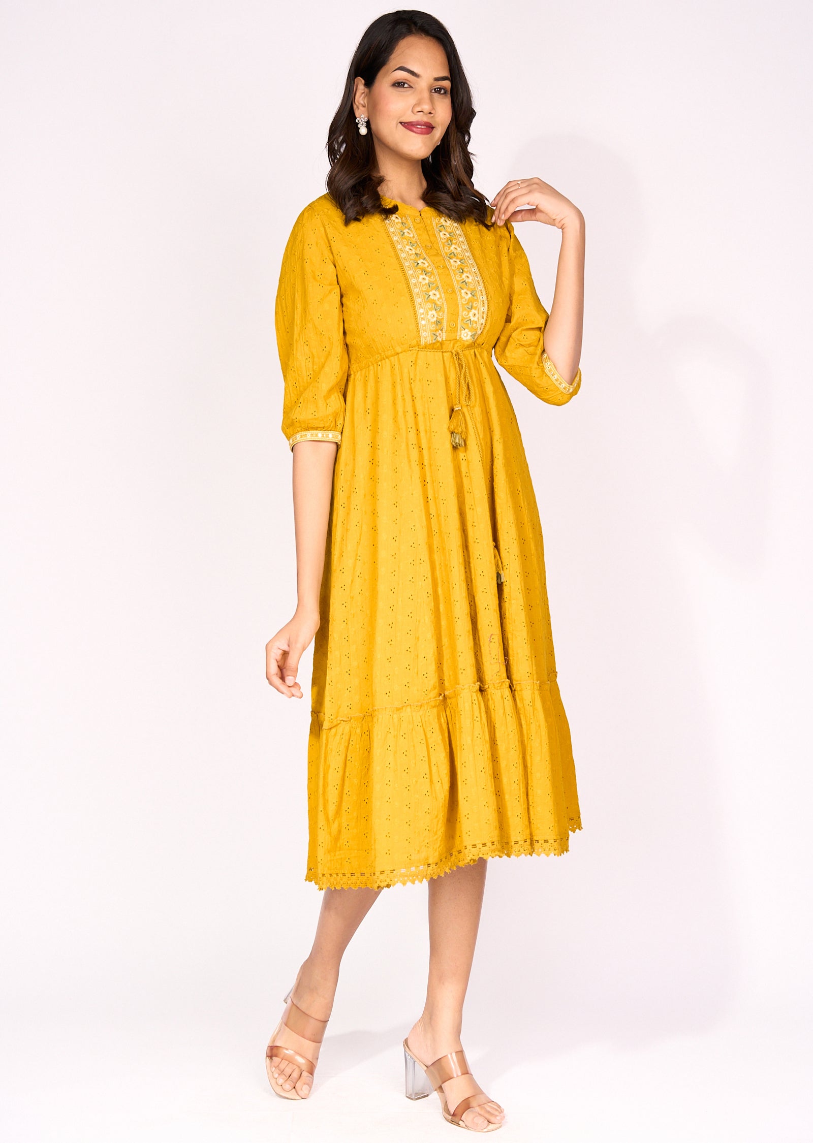 Yellow Cotton Frock Kurti