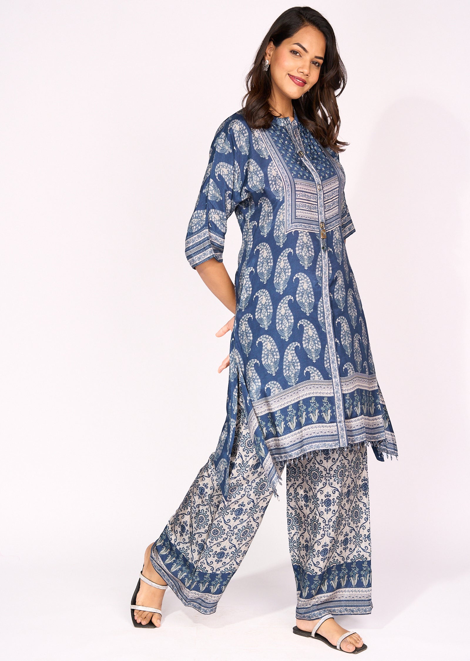 Blue Crepe Sharara Set
