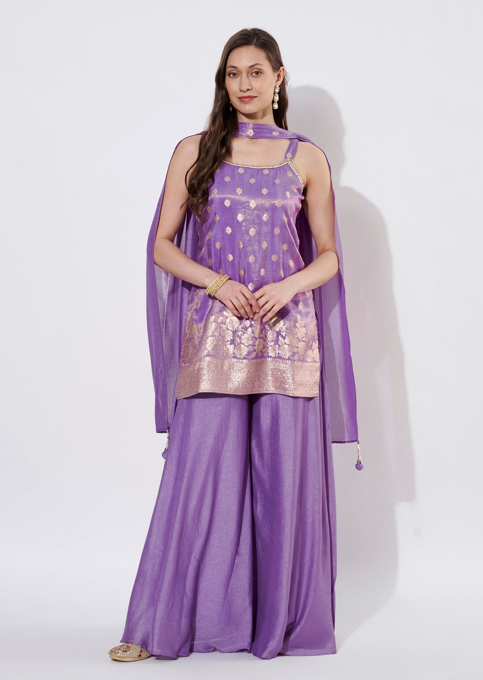 Lavender Tissue Sharara Set