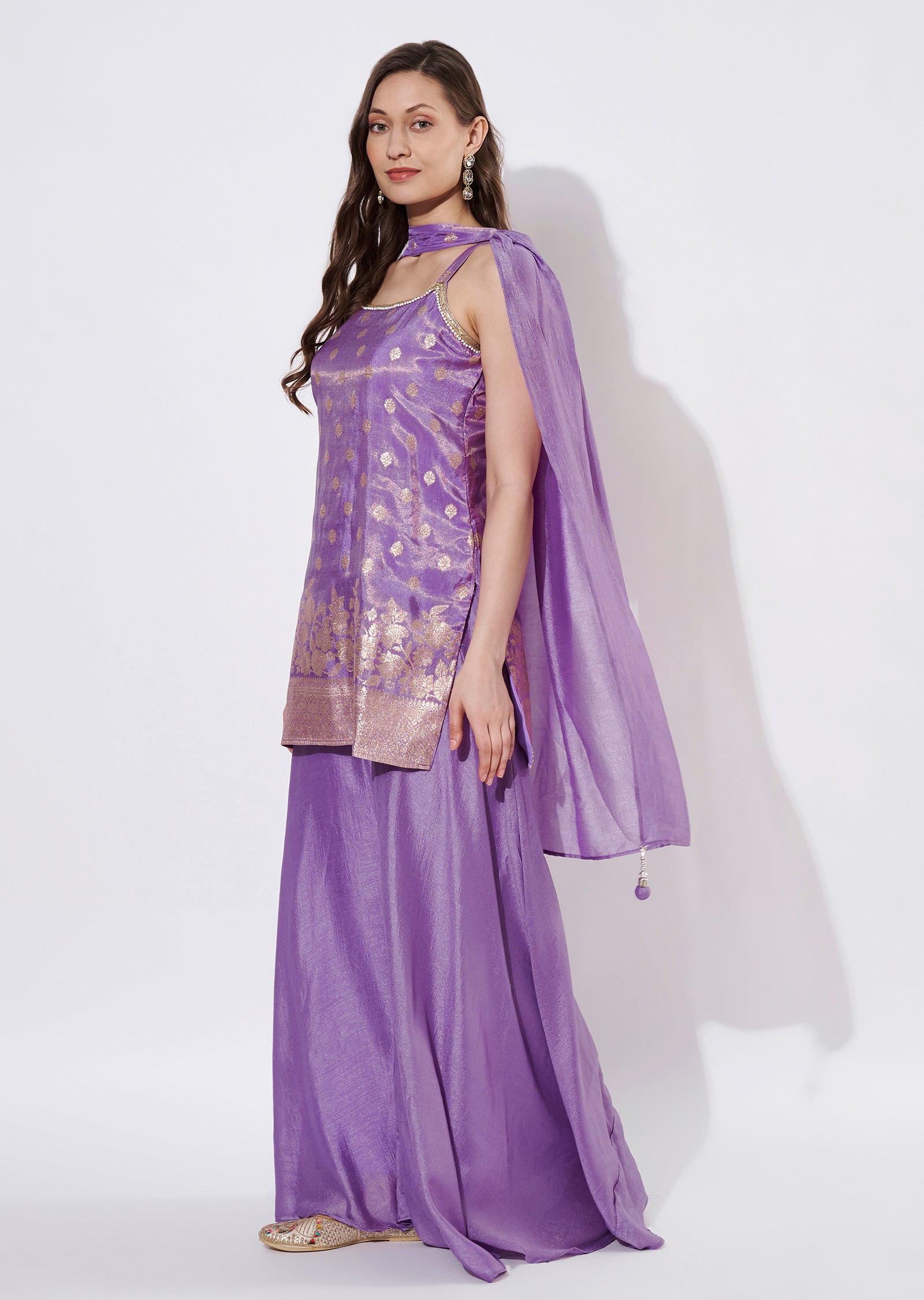 Lavender Tissue Sharara Set