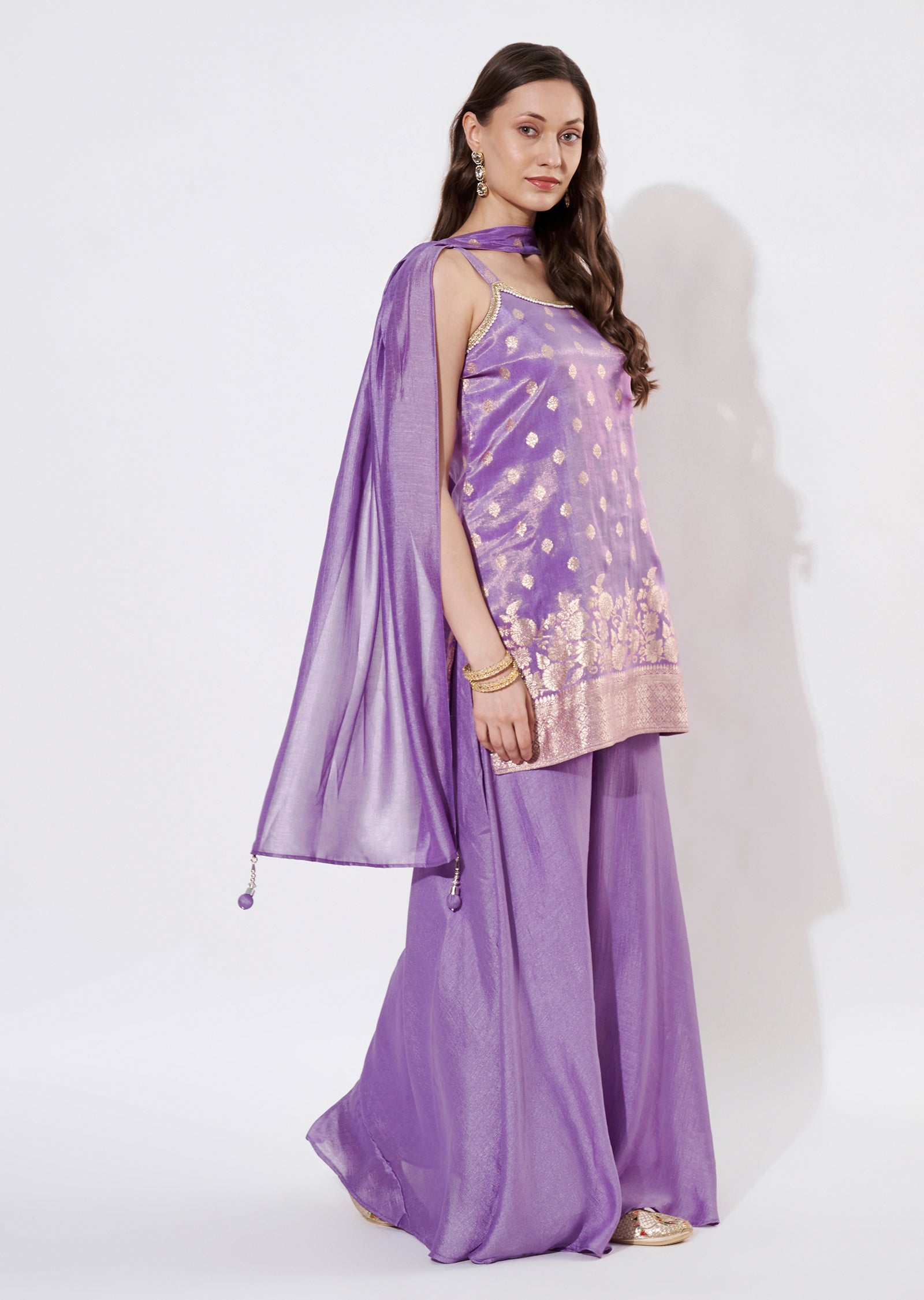 Lavender Tissue Sharara Set