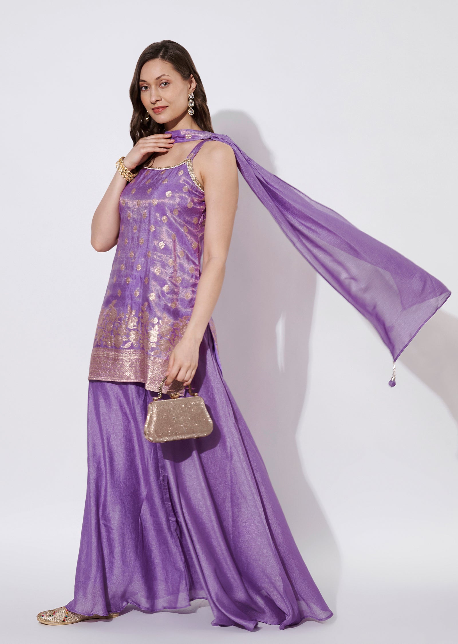 Lavender Tissue Sharara Set