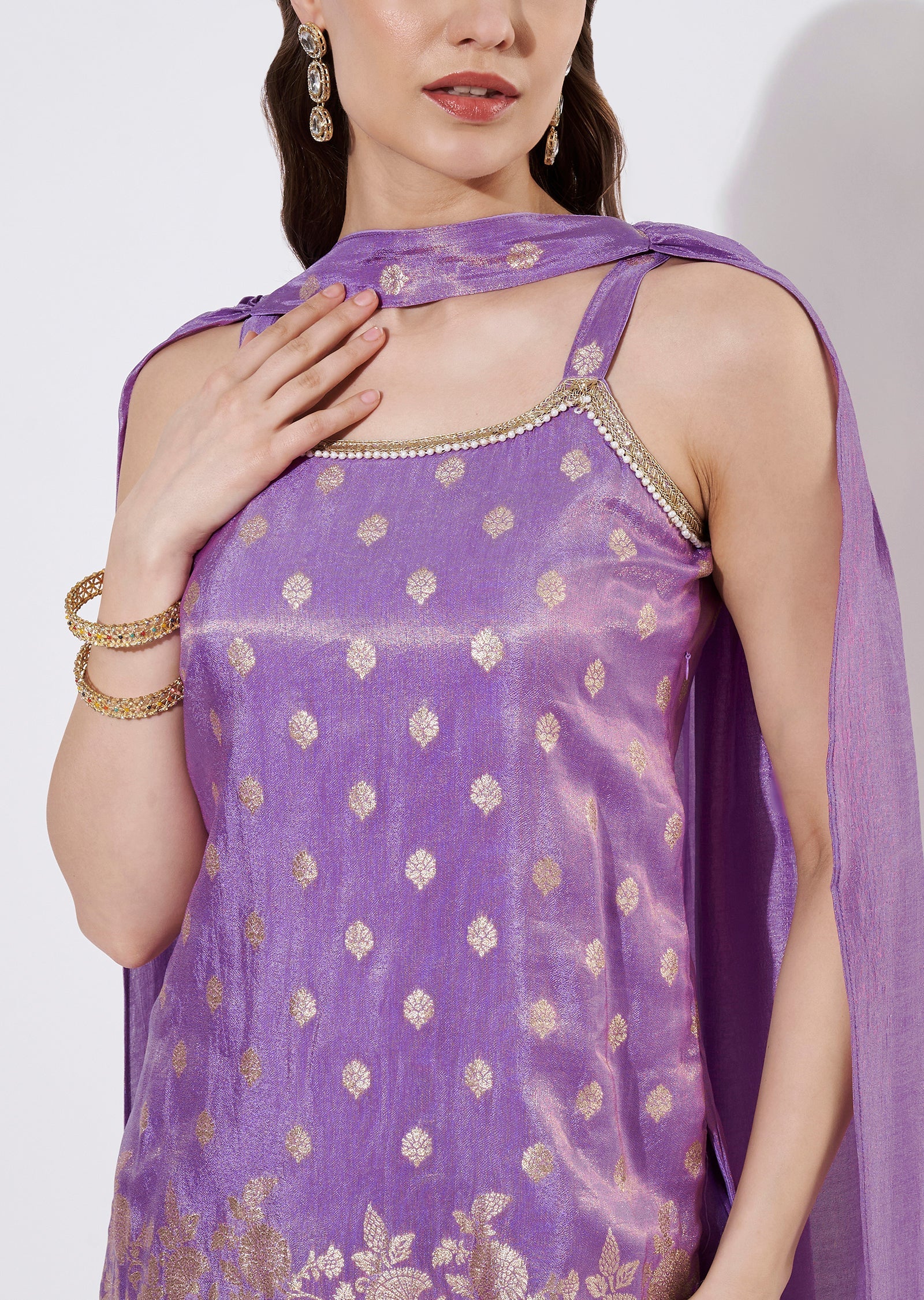 Lavender Tissue Sharara Set