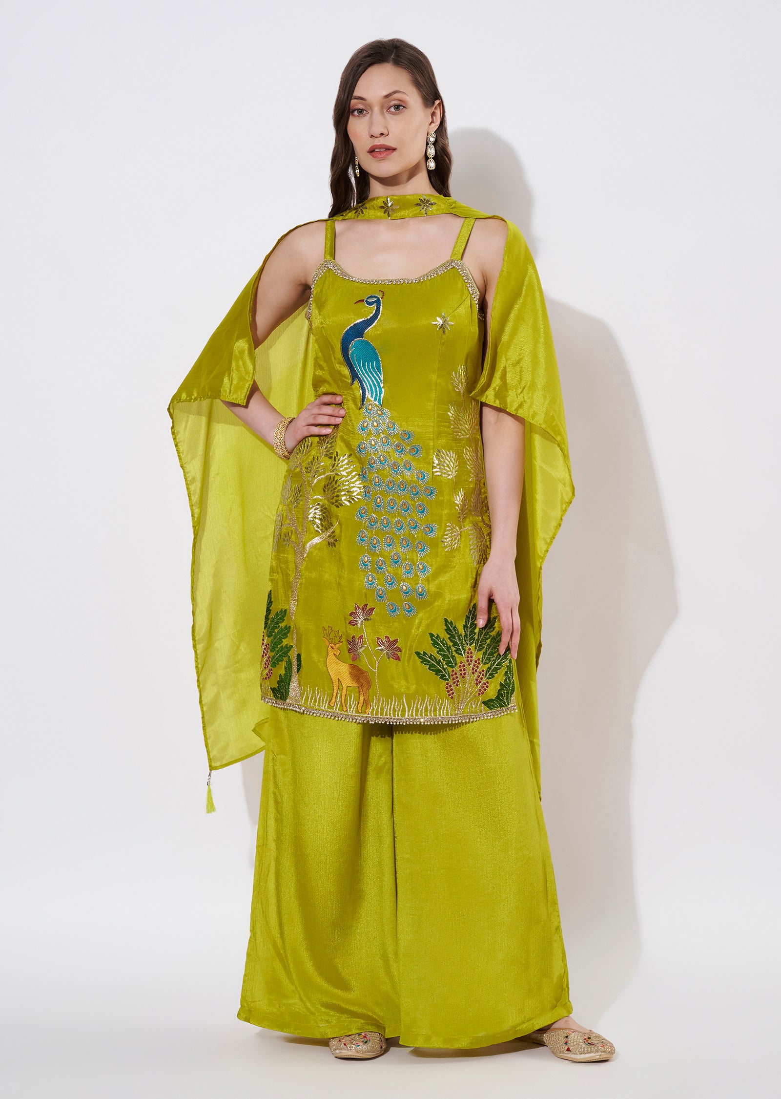 Green Tissue Sharara Set