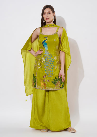 Green Tissue Sharara Set