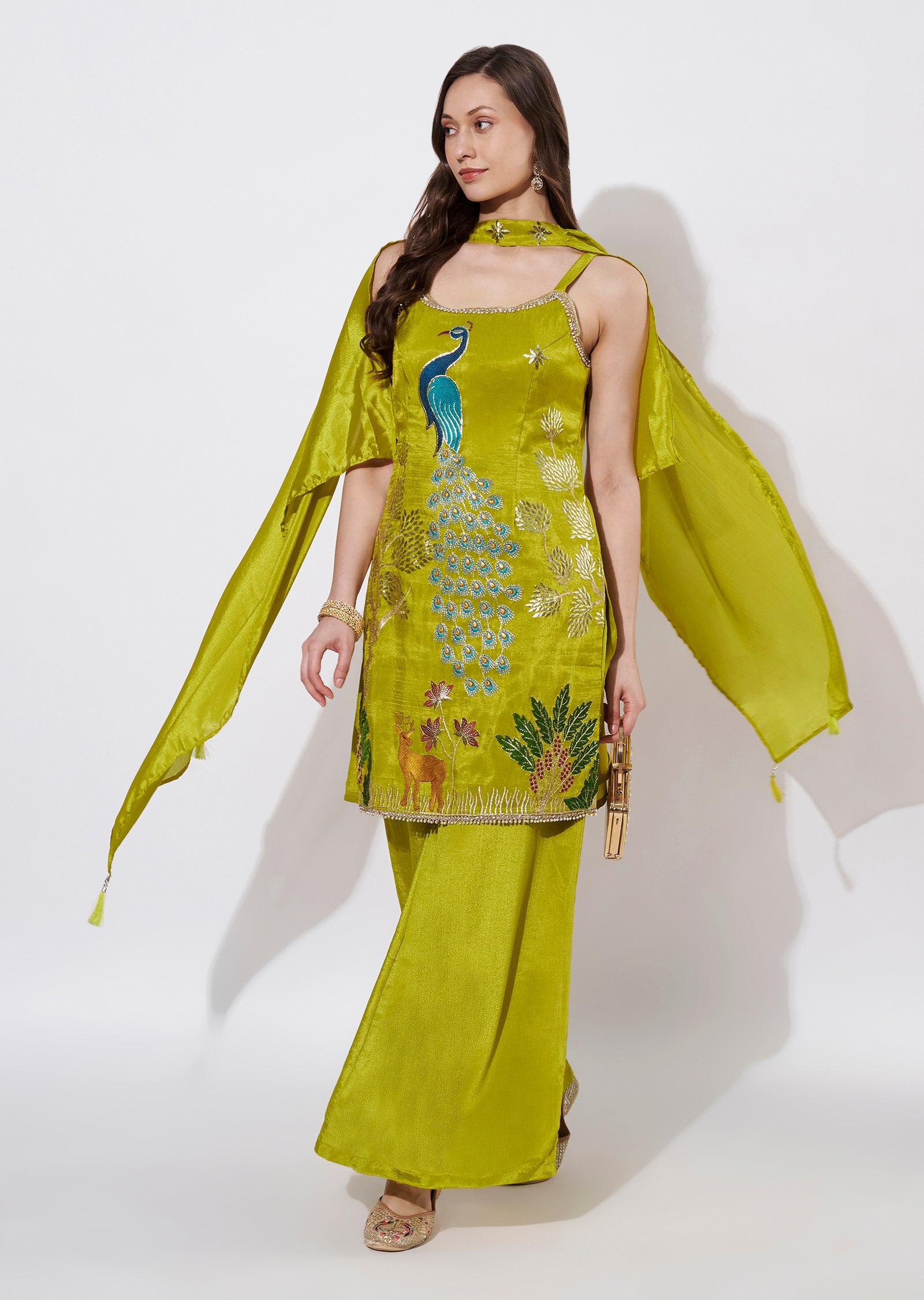 Green Tissue Sharara Set