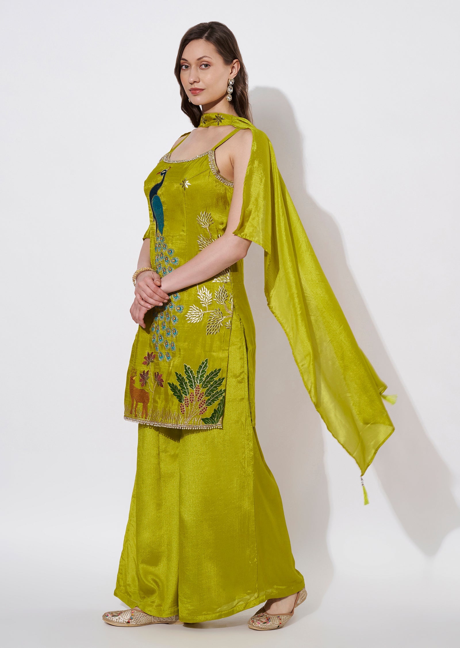 Green Tissue Sharara Set
