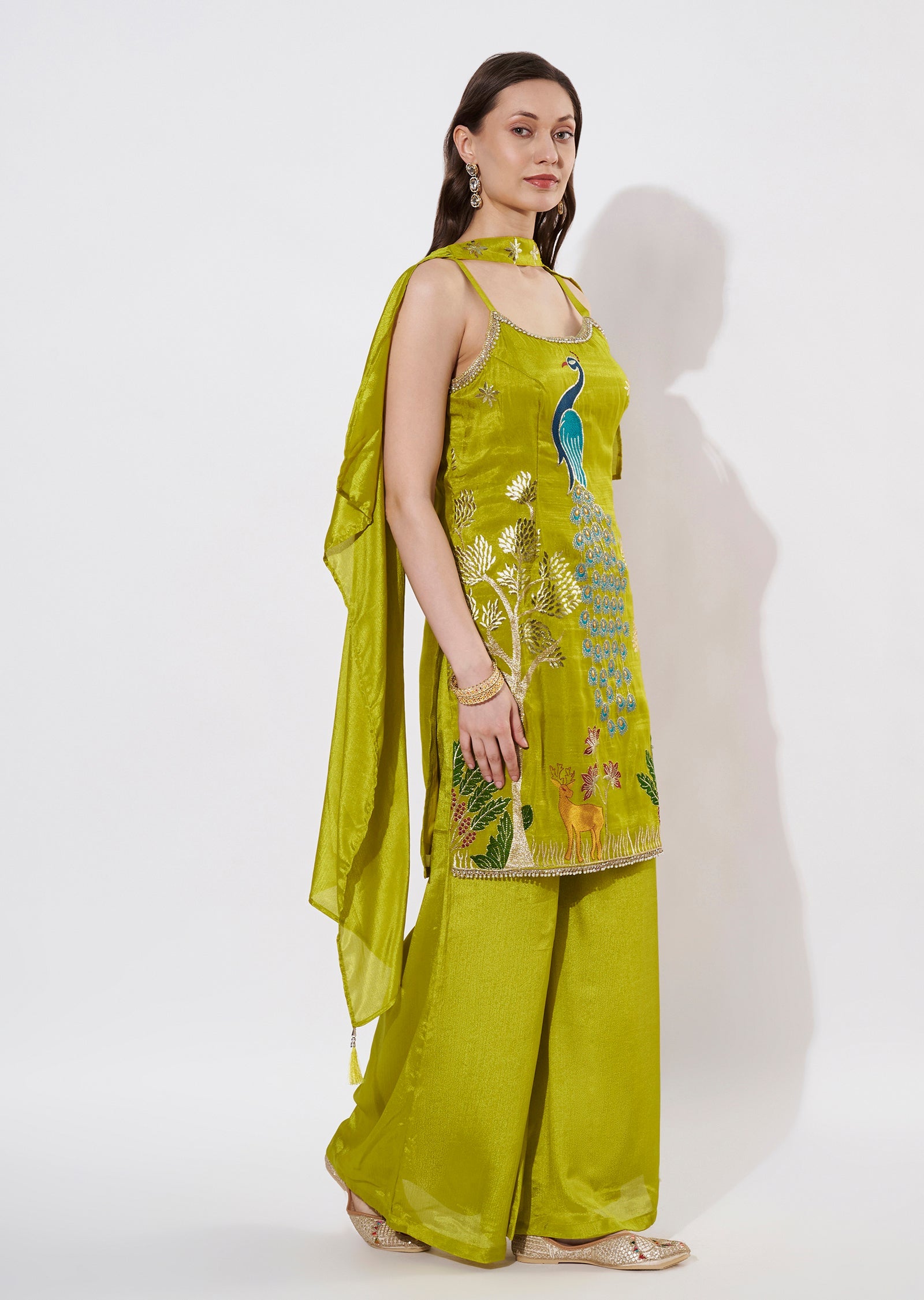 Green Tissue Sharara Set