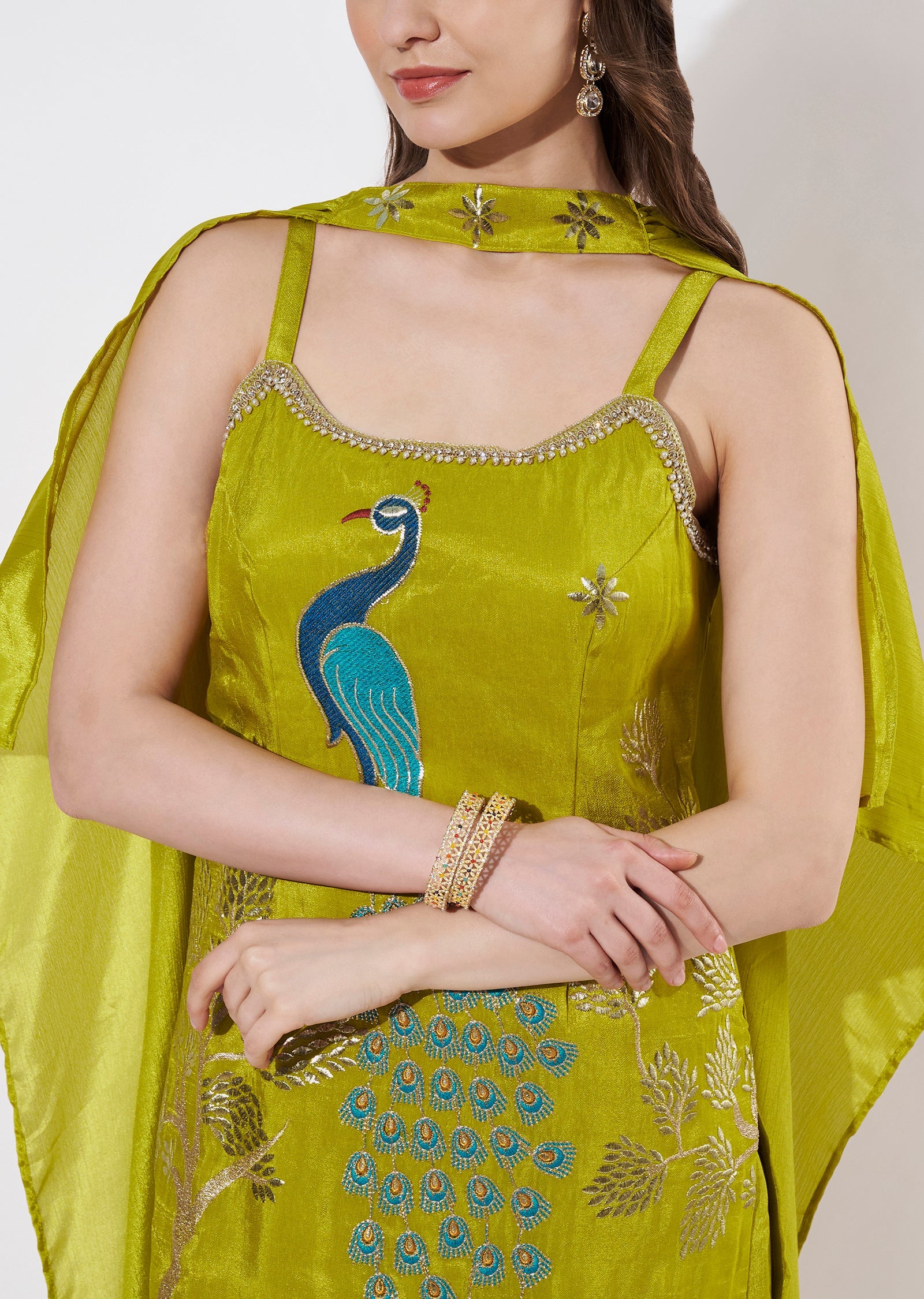 Green Tissue Sharara Set