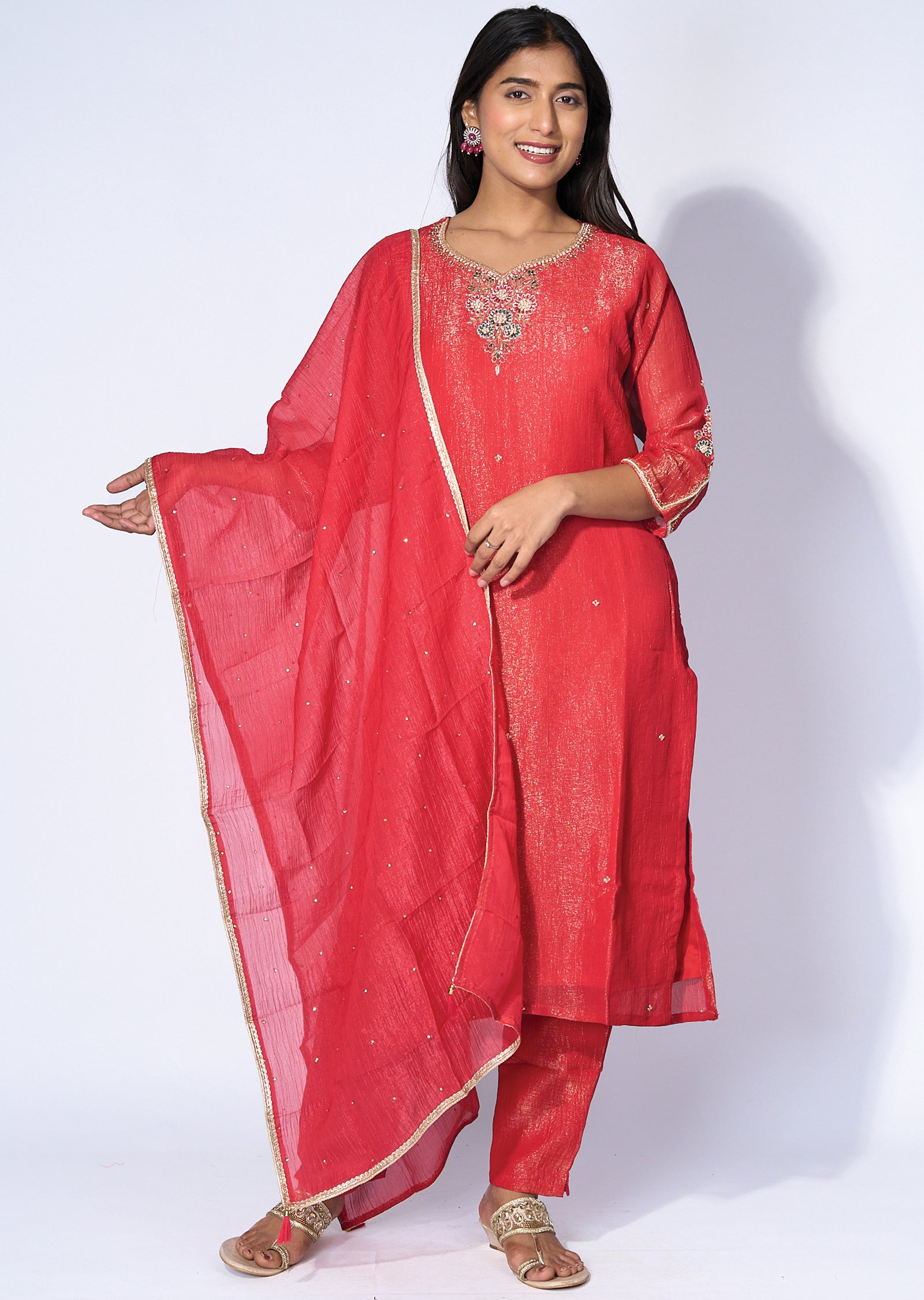 Red Tissue Straight cut suit