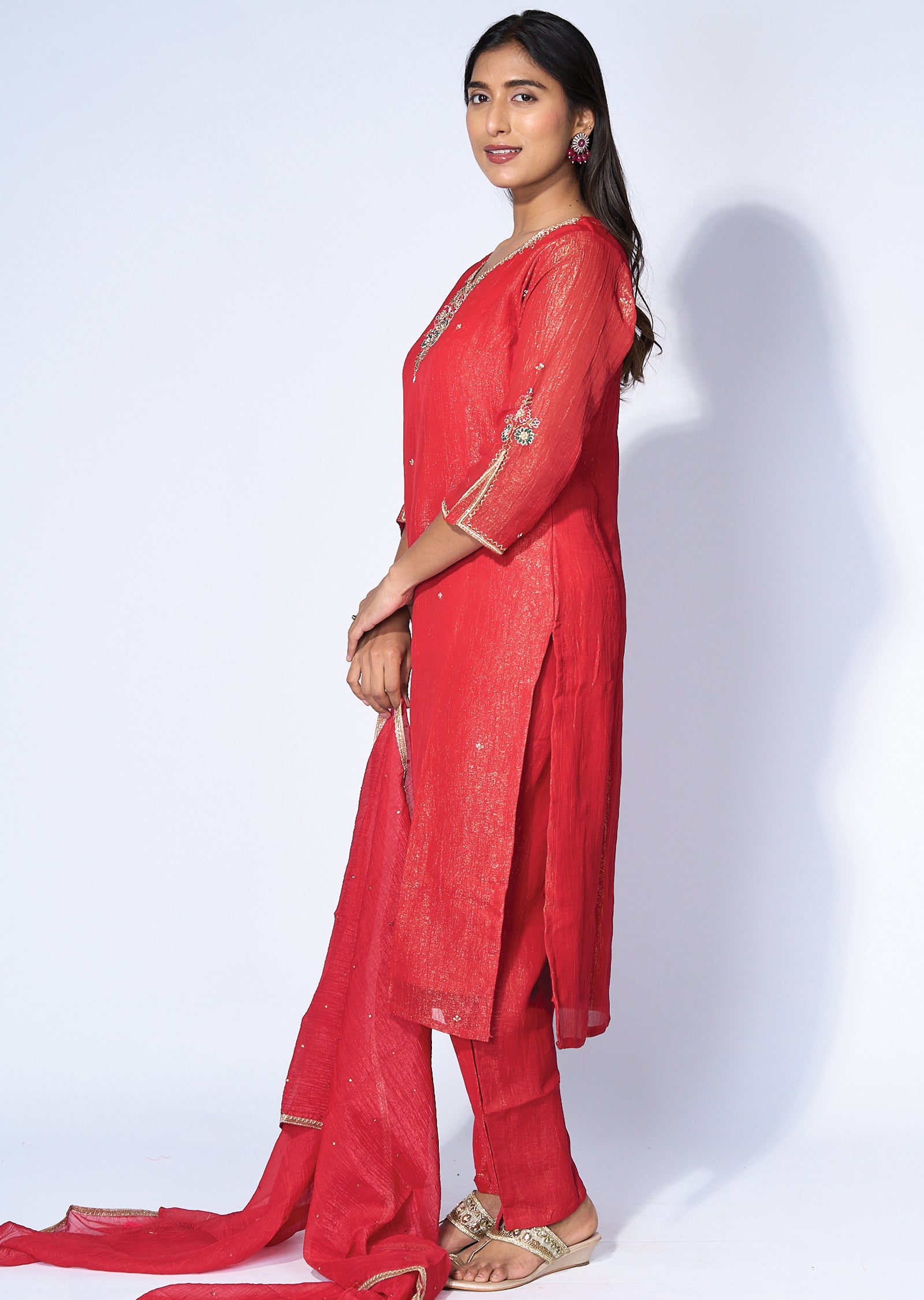 Red Tissue Straight cut suit