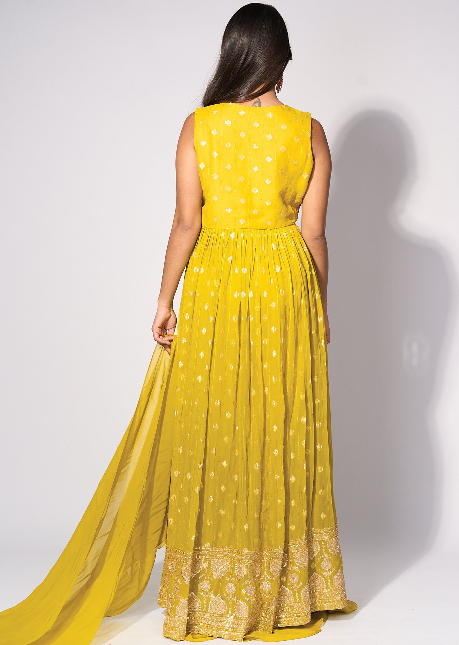 Green Georgette Front slit Anarkali