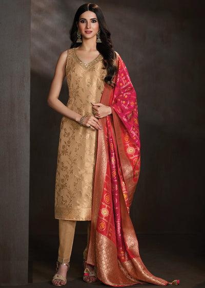 Beige Tissue Straight cut suit