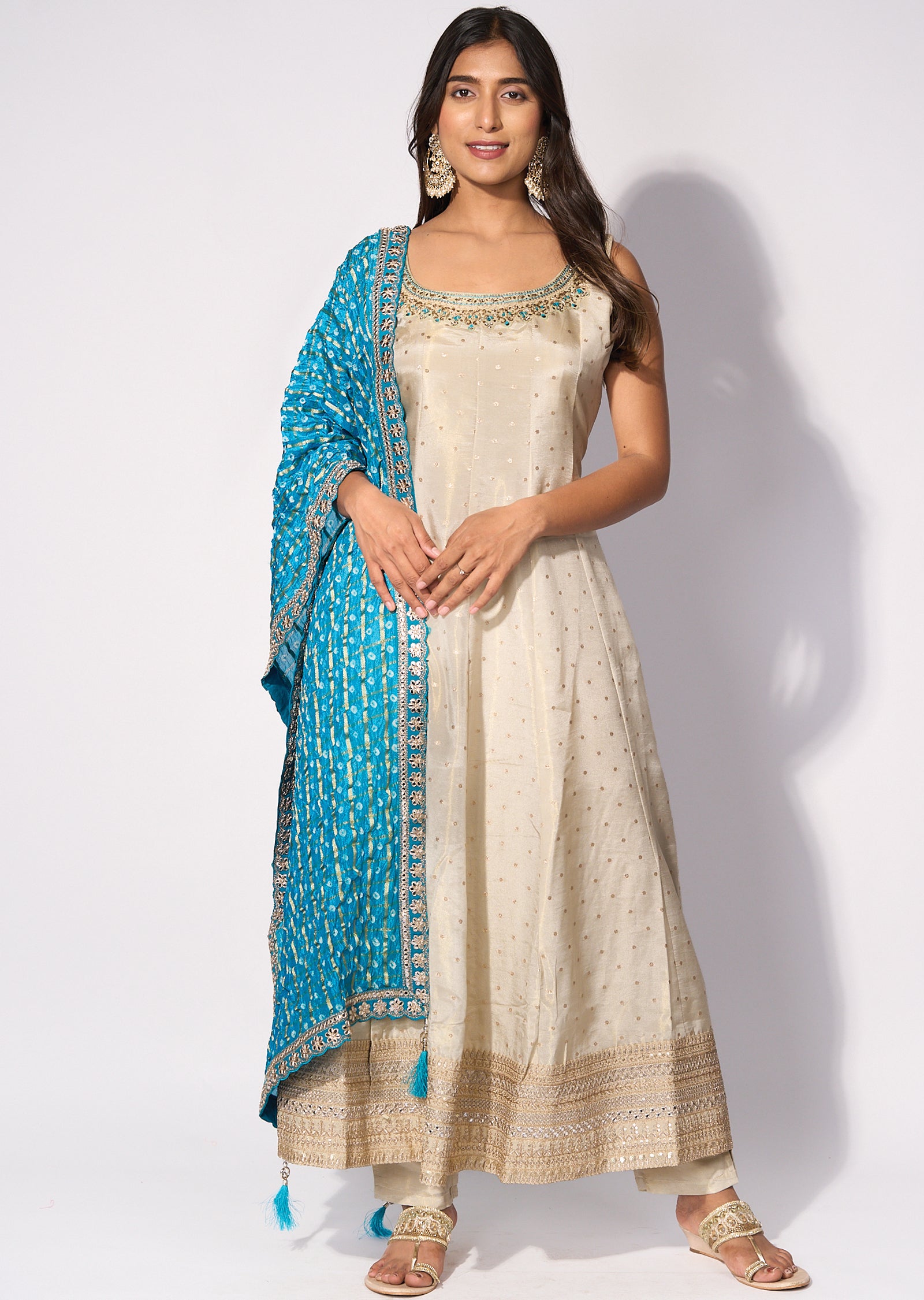 Rama blue Tissue Anarkali
