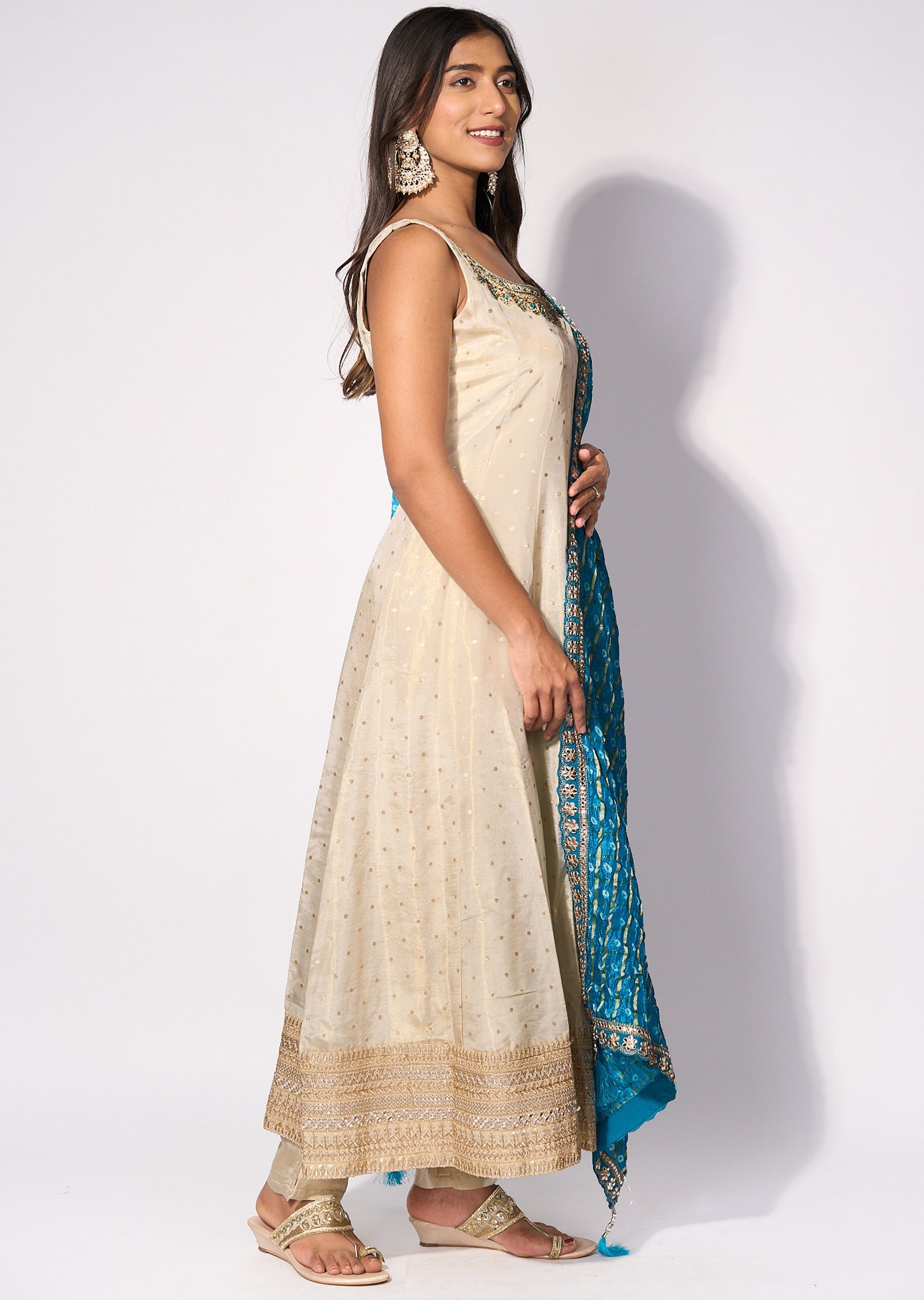 Rama blue Tissue Anarkali