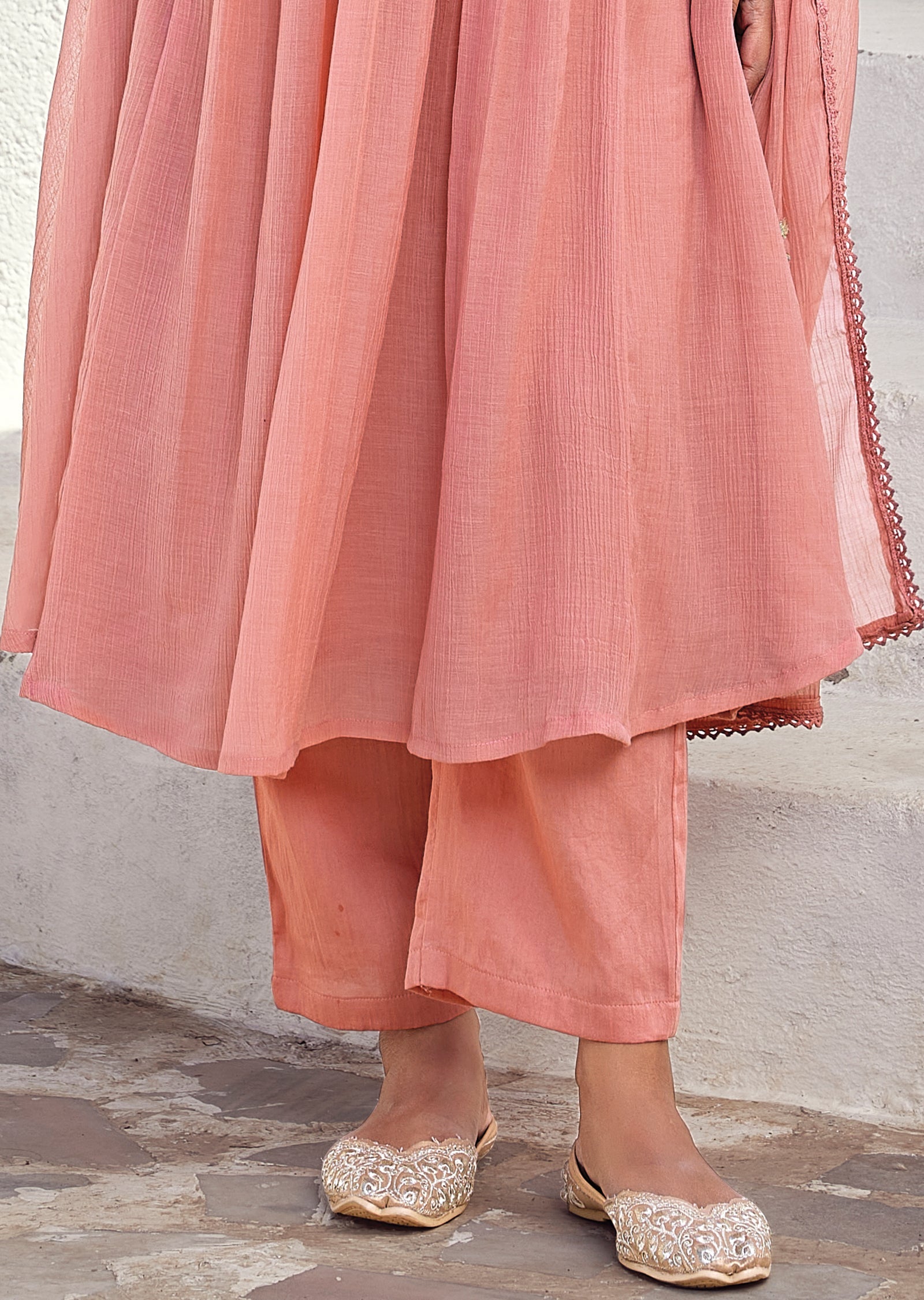 Pink Mul chanderi Anarkali