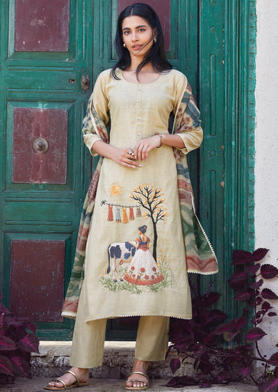 Beige Straight cut kurti Set
