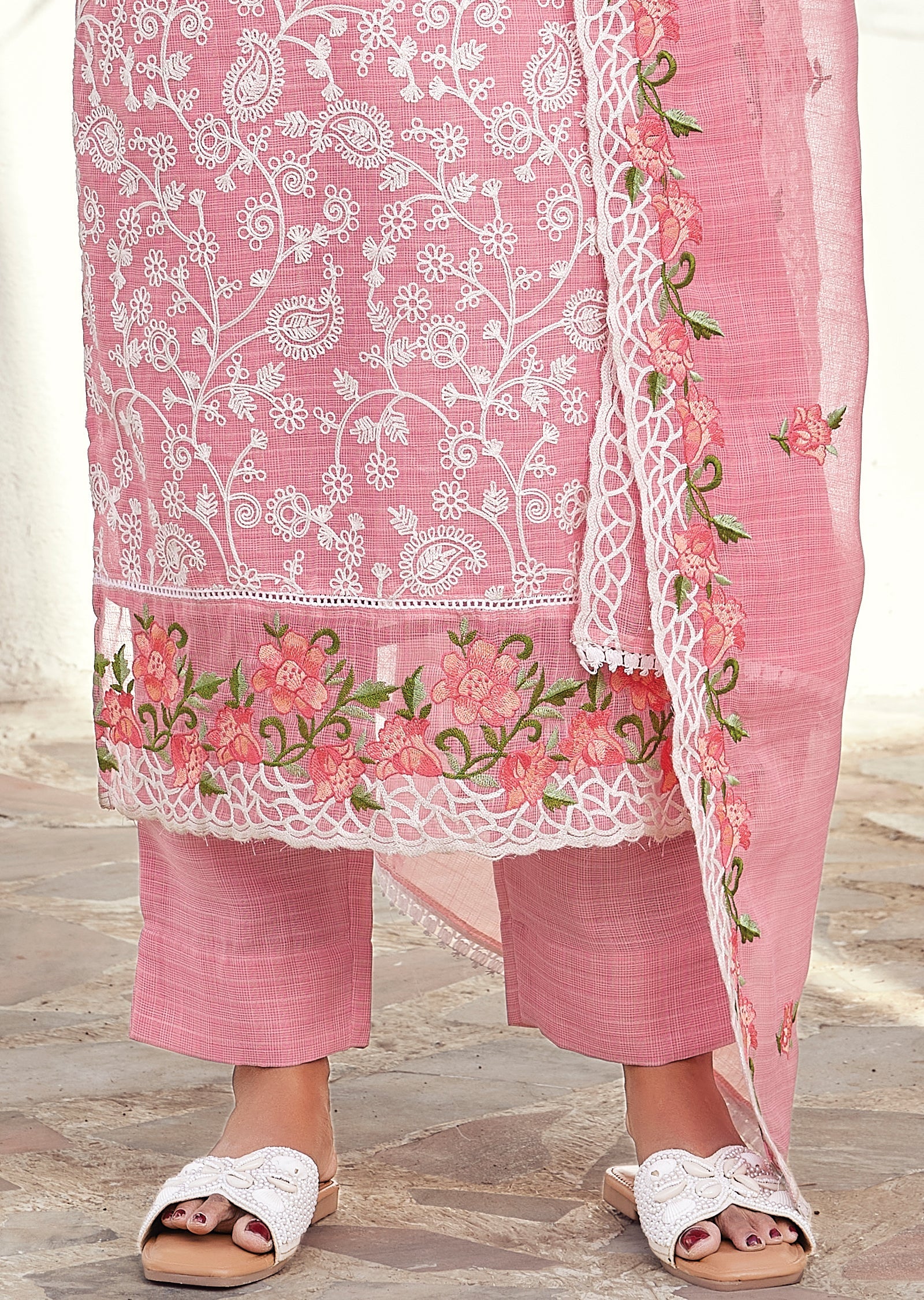Pink Straight cut kurti Set