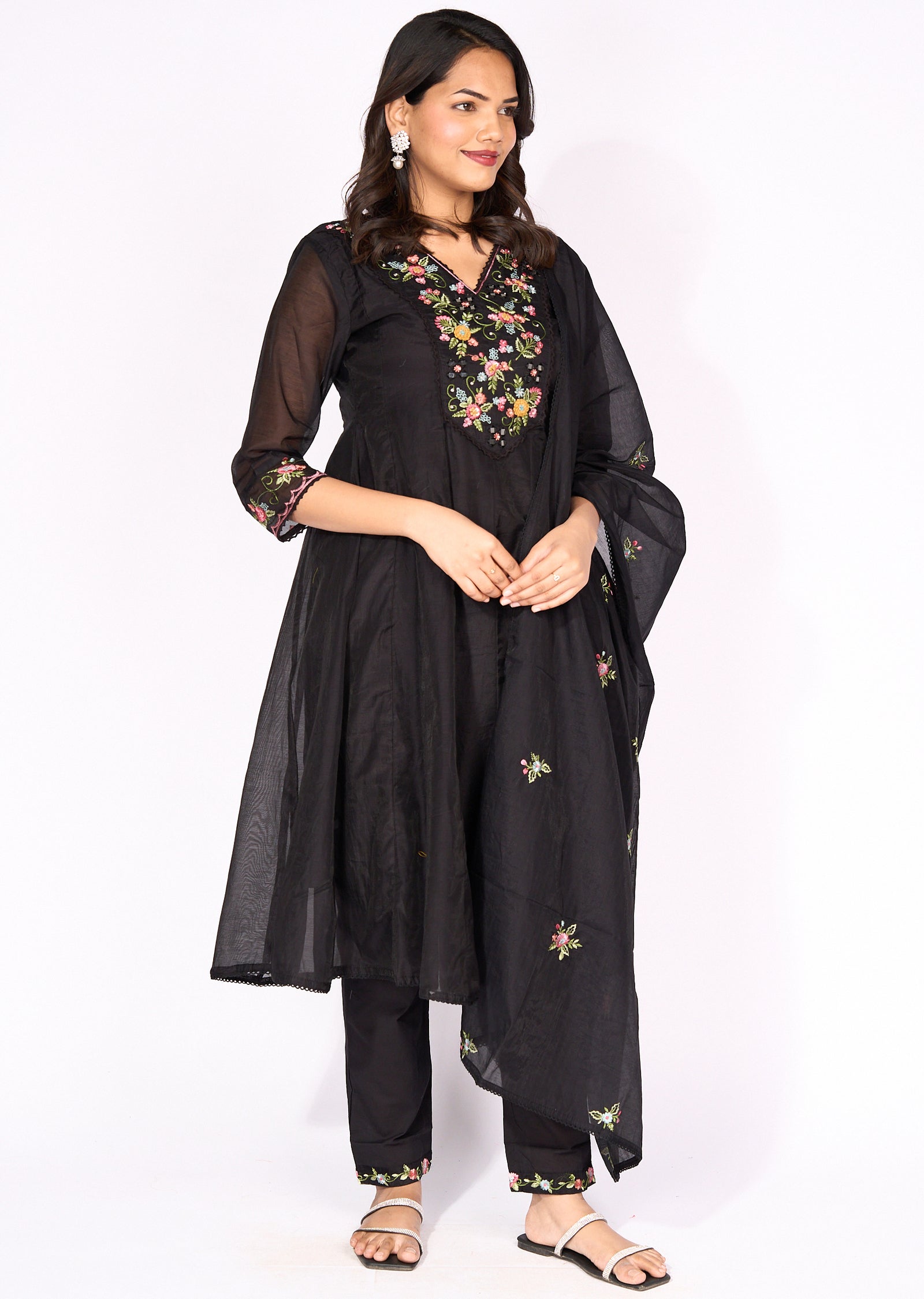 Black Mul Chanderi Anarkali Suit