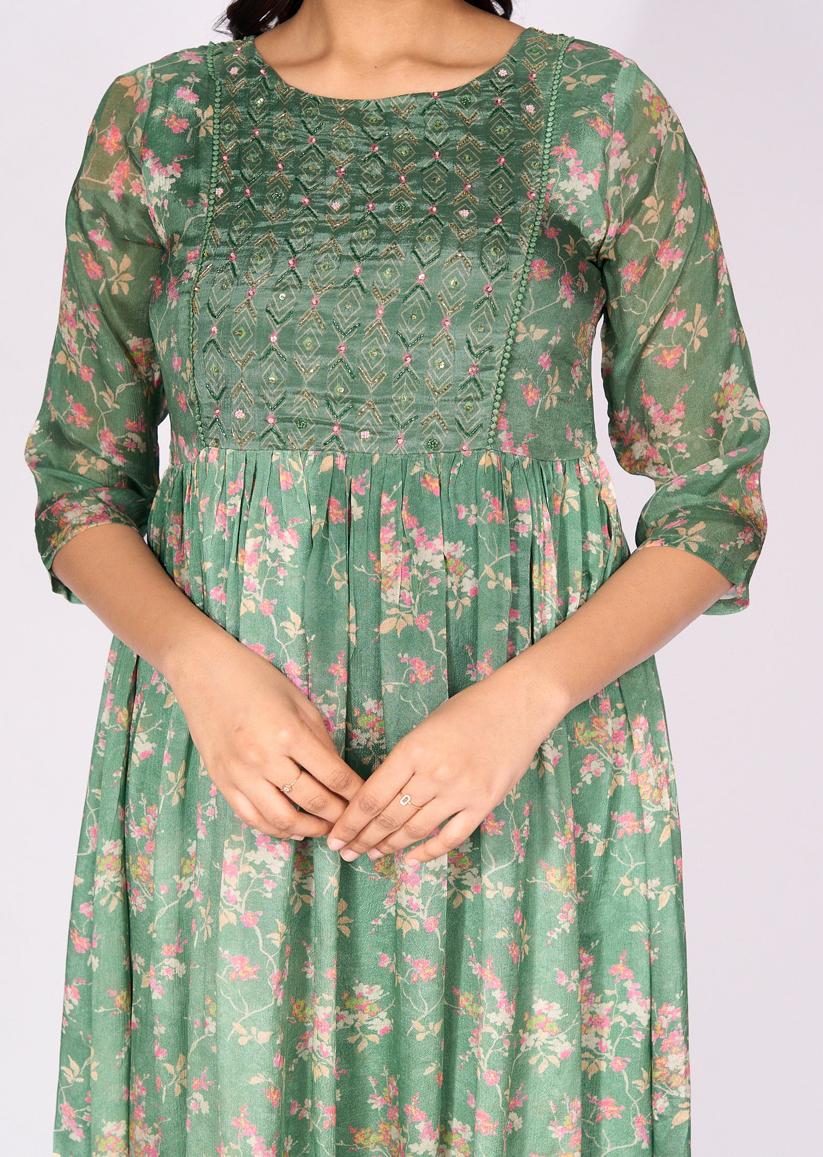 Green Chinnon Long Kurti