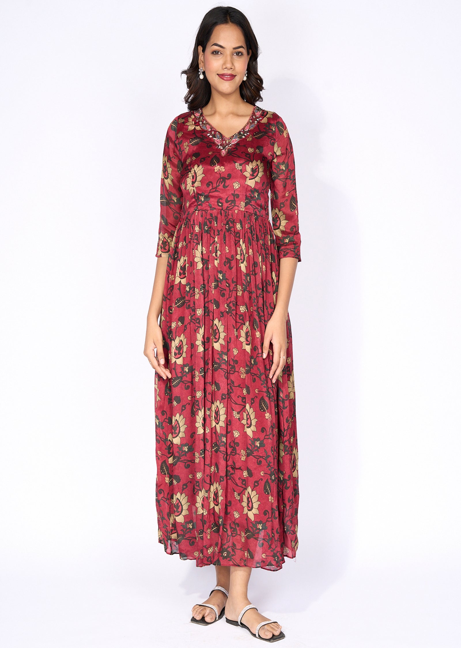 Maroon chinnon Long Kurti