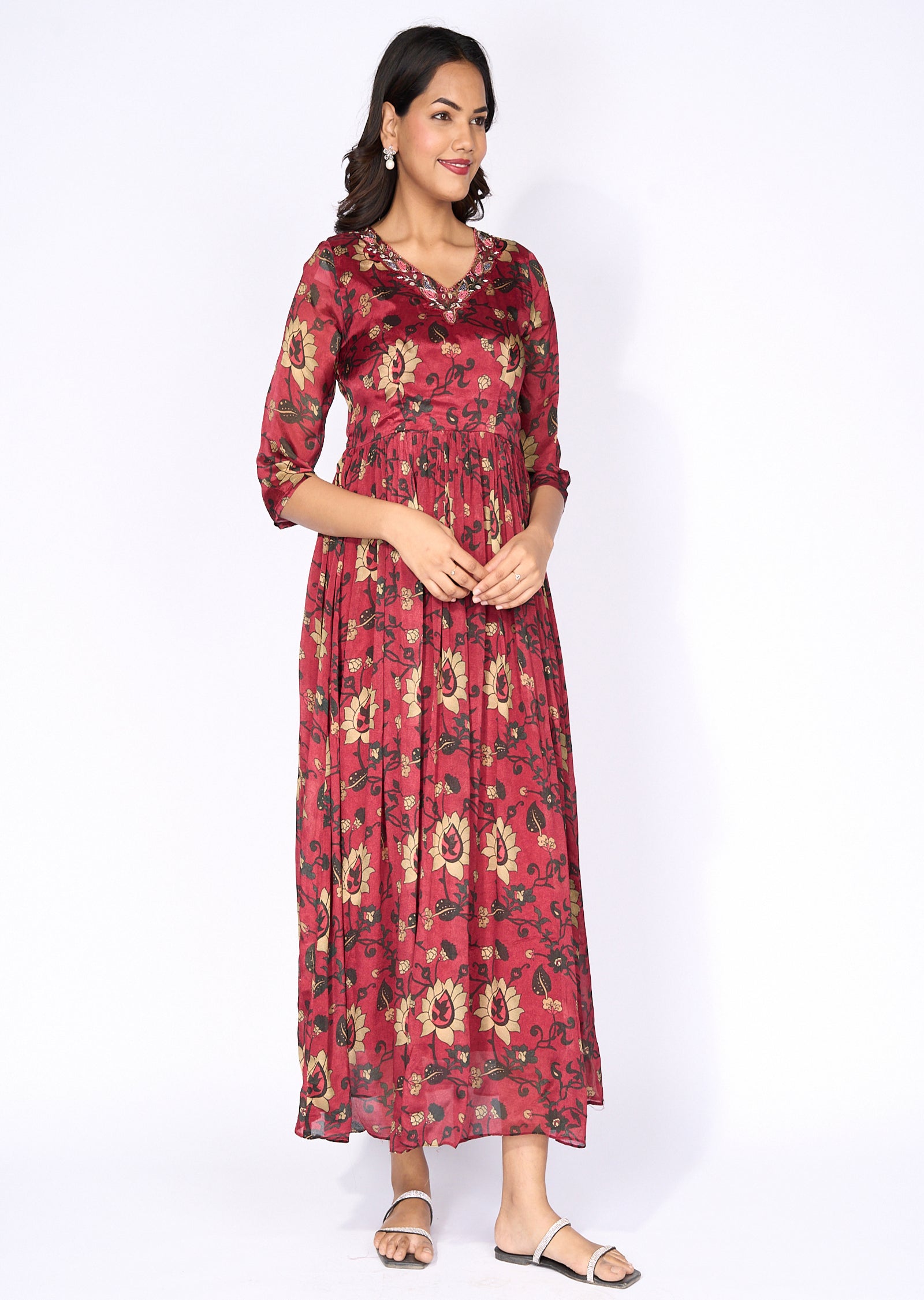 Maroon chinnon Long Kurti