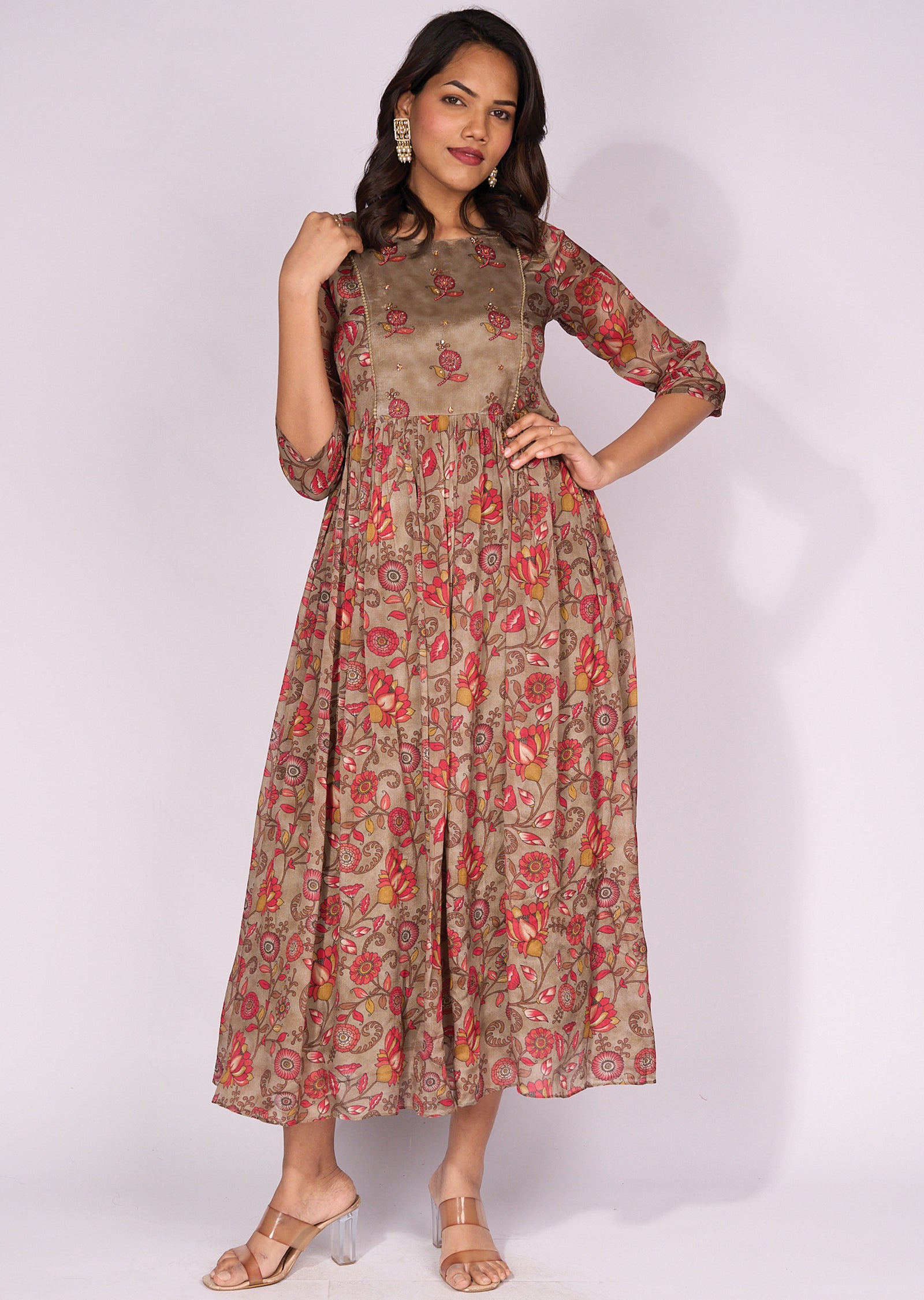 Brown Chinnon Long Kurti