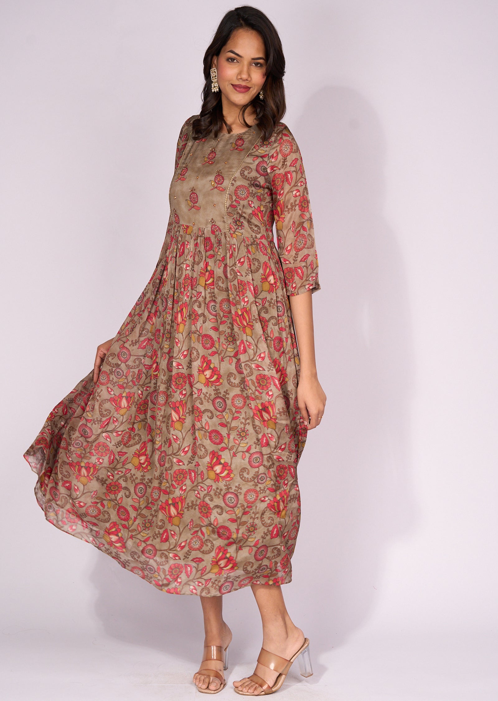 Brown Chinnon Long Kurti