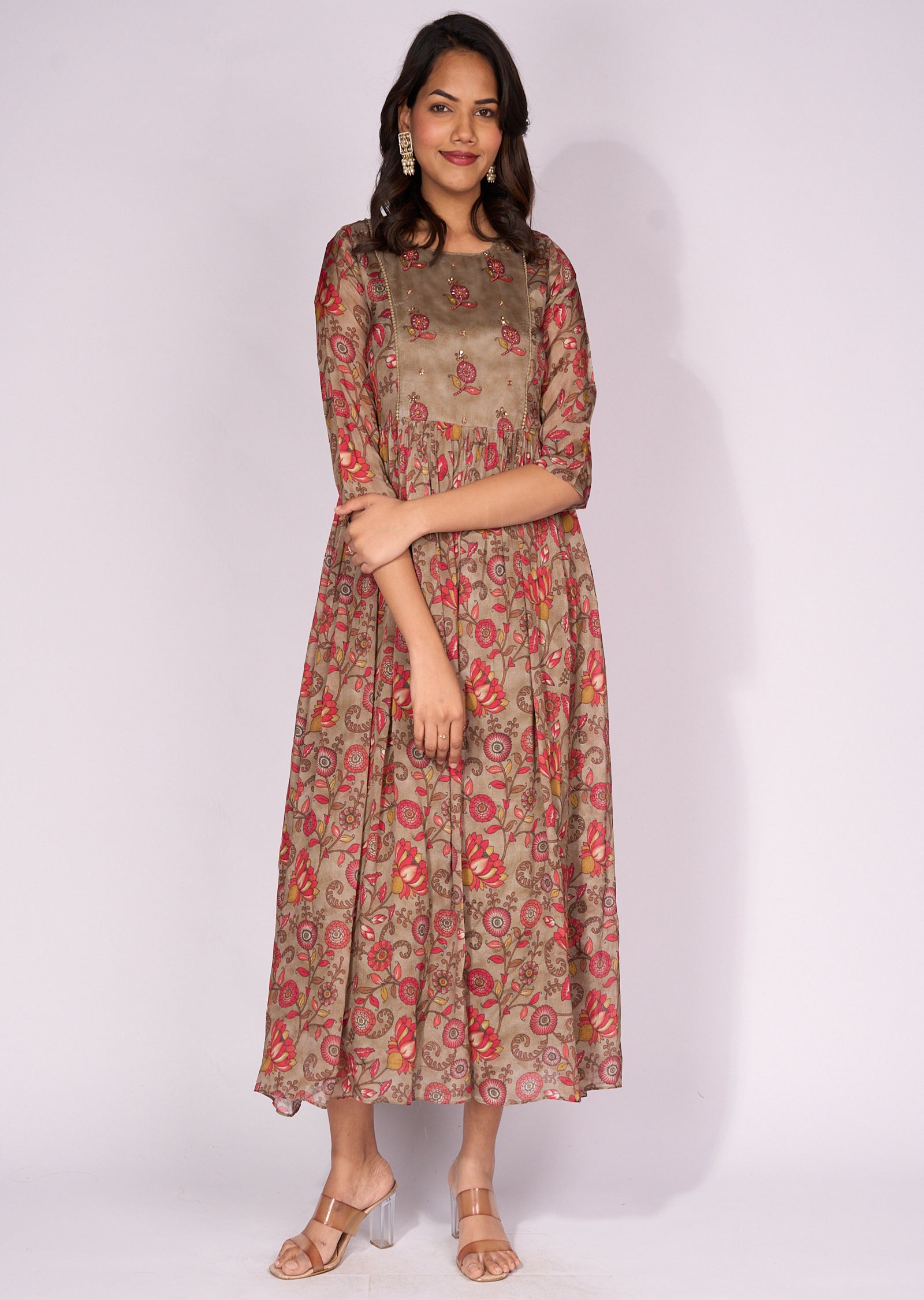 Brown Chinnon Long Kurti