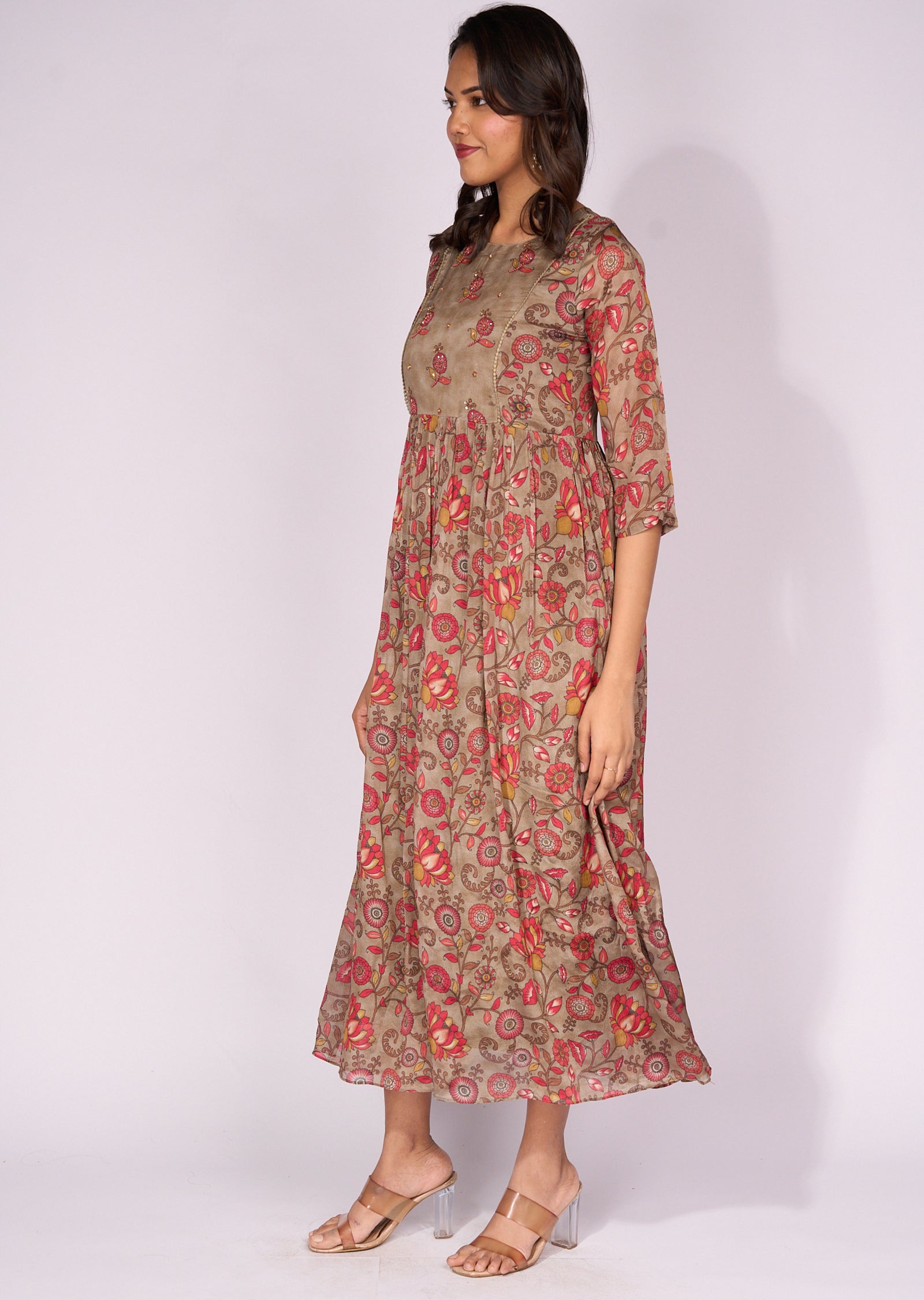 Brown Chinnon Long Kurti