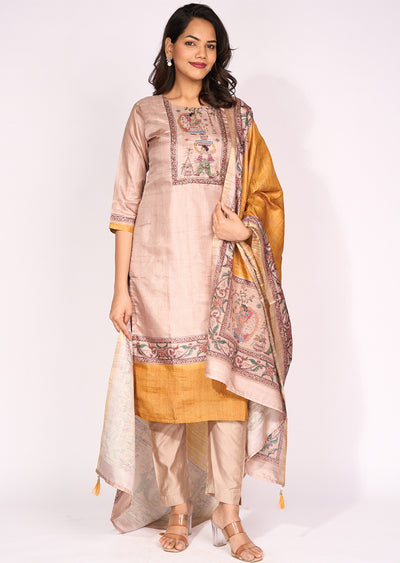 Mustard Tussar Straight cut Suit