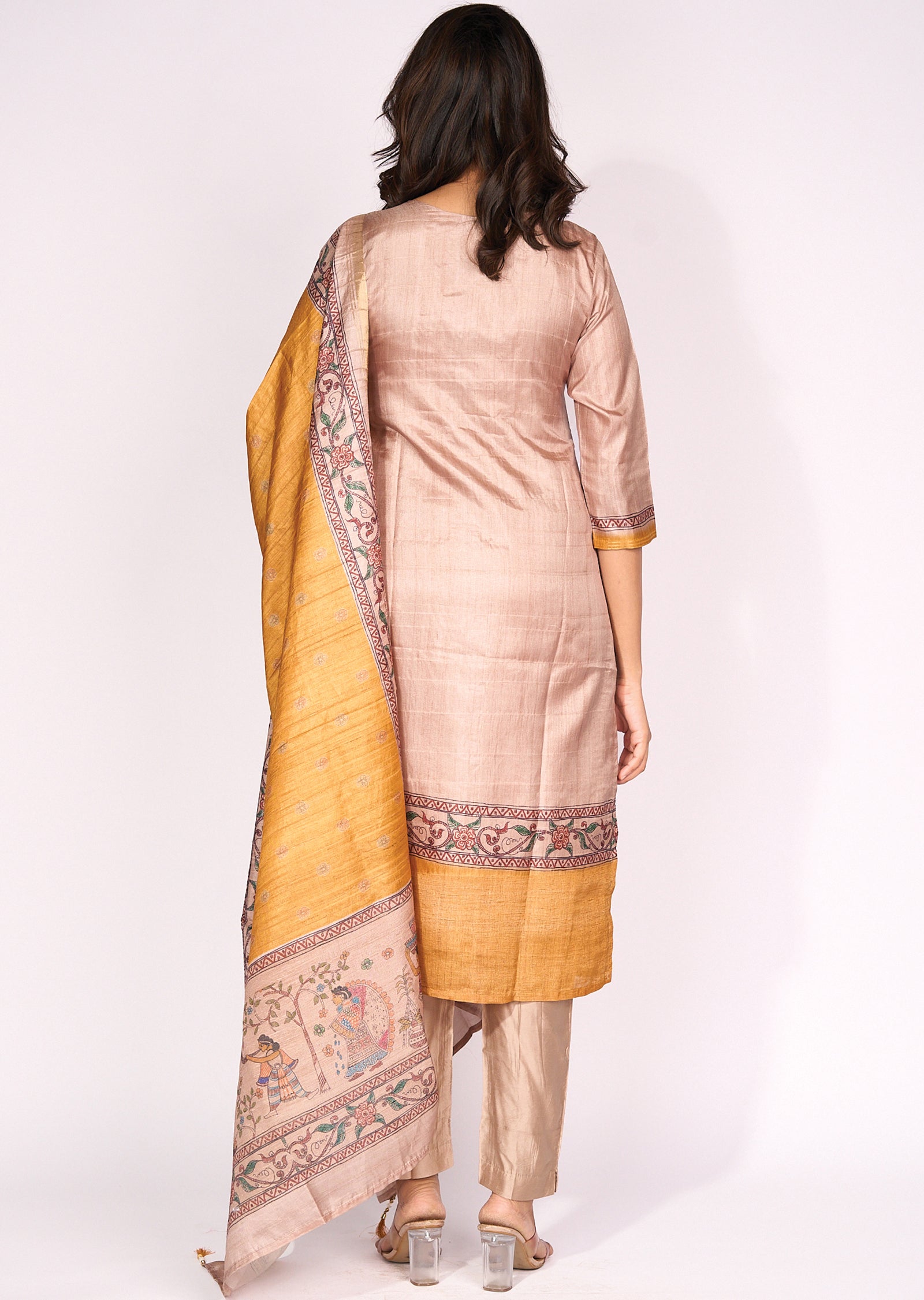 Mustard Tussar Straight cut Suit