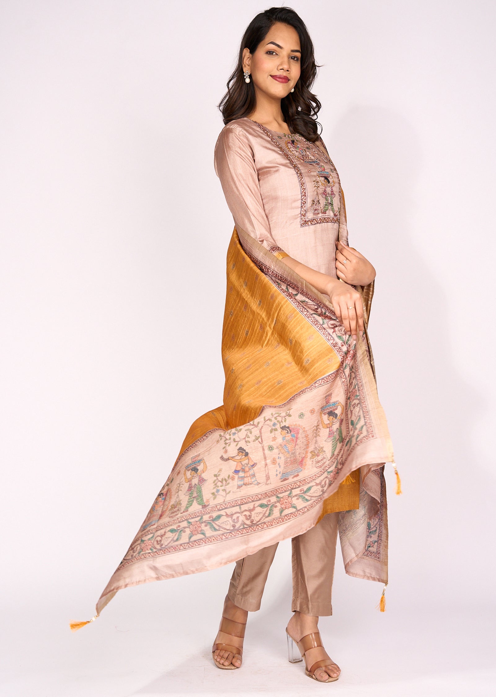 Mustard Tussar Straight cut Suit