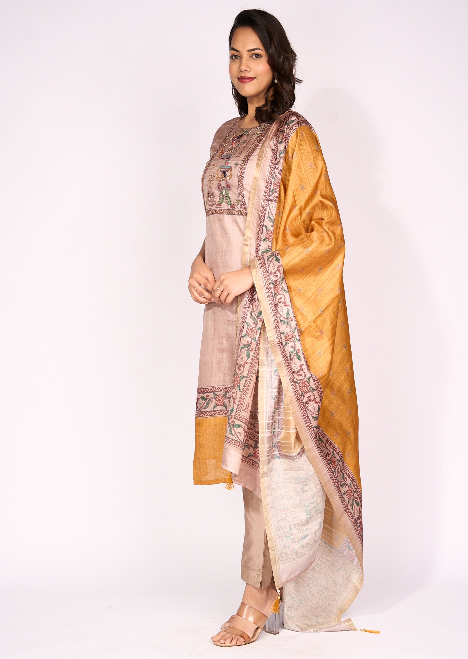 Mustard Tussar Straight cut Suit