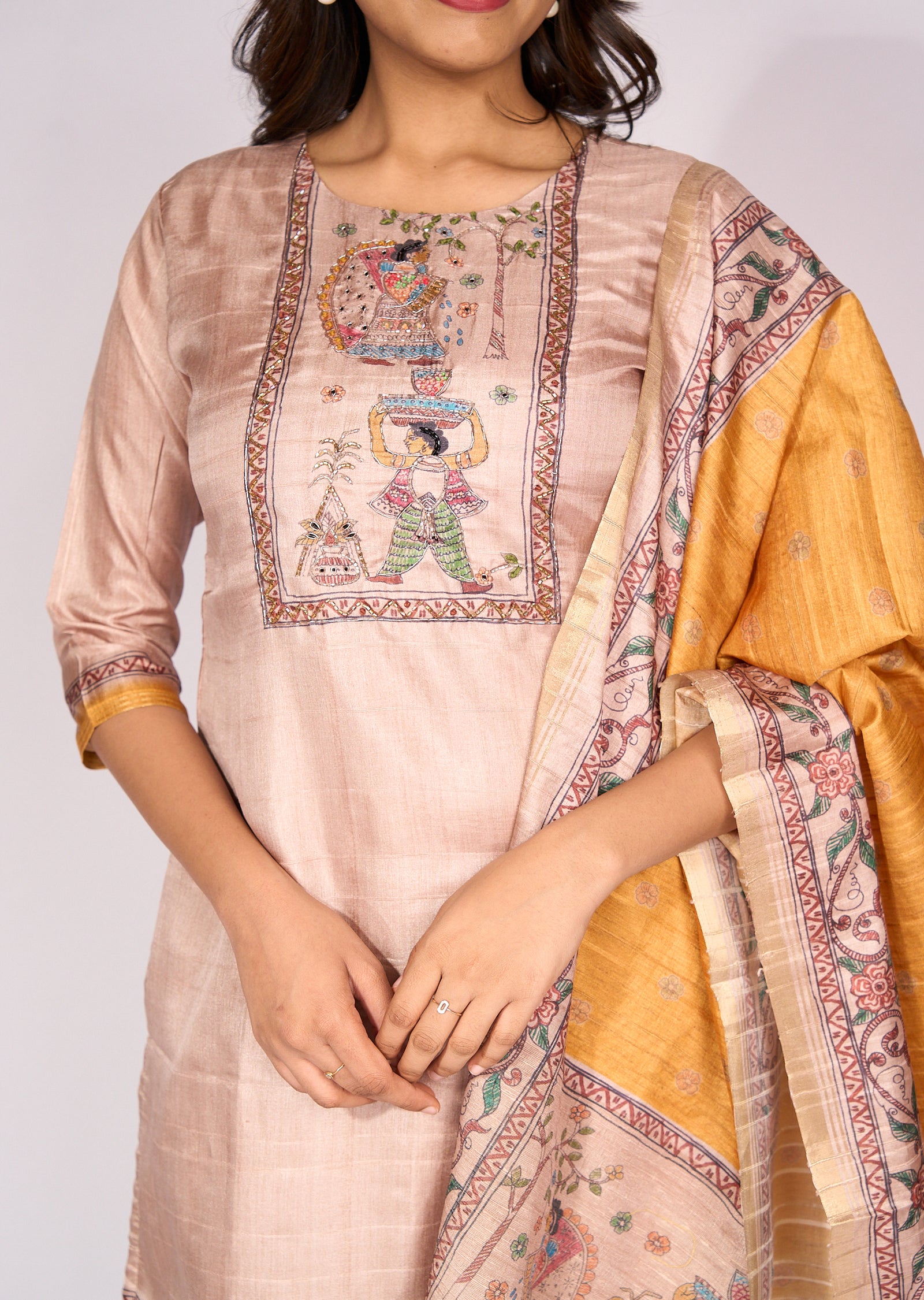 Mustard Tussar Straight cut Suit