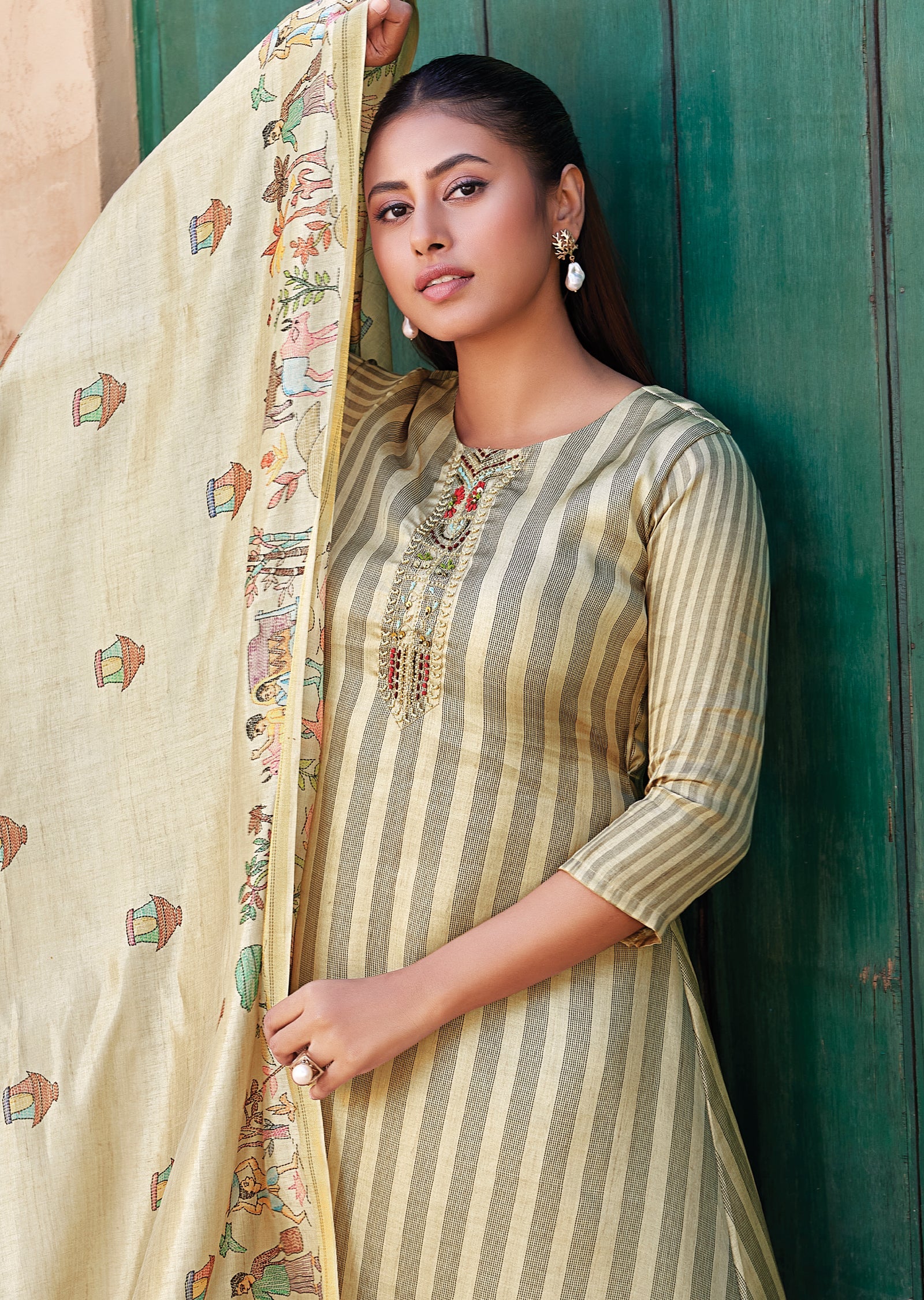 Beige Tussar Anarkali