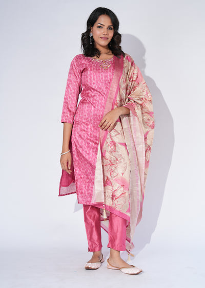 Pink Tussar Straight cut Suit