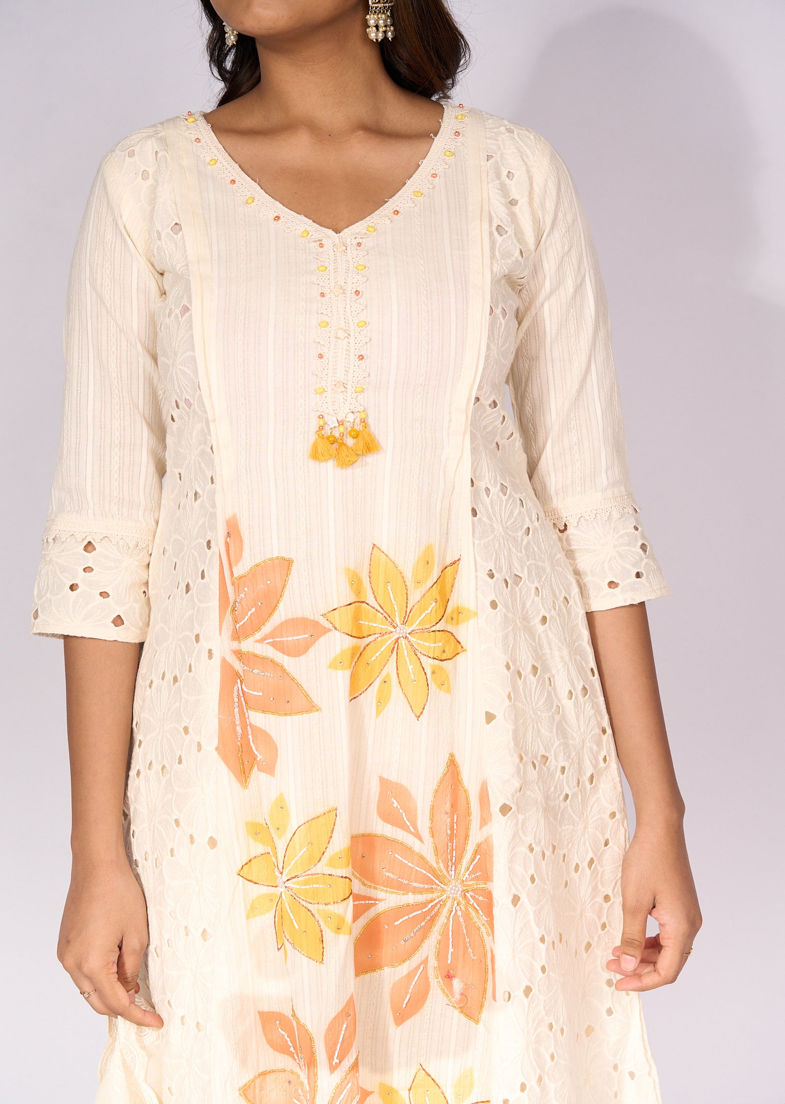 Off white Cotton Anarkali Suit